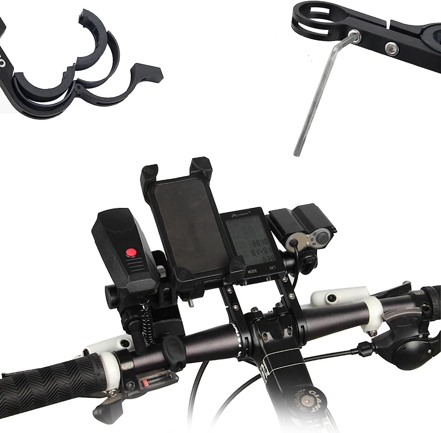 SURFOU Fahrradlenker Fahrrad-Lenker-Verlängerung 20 cm – Alu-Extender für 25,4-31,8 mm, (Ultraleichte Alu-Konstruktion, 20 cm Verlängerung, Platzsparender Lenkererweiterer mit rutschfestem Dichtungsdesign – Für Handy, GPS & Lampe)