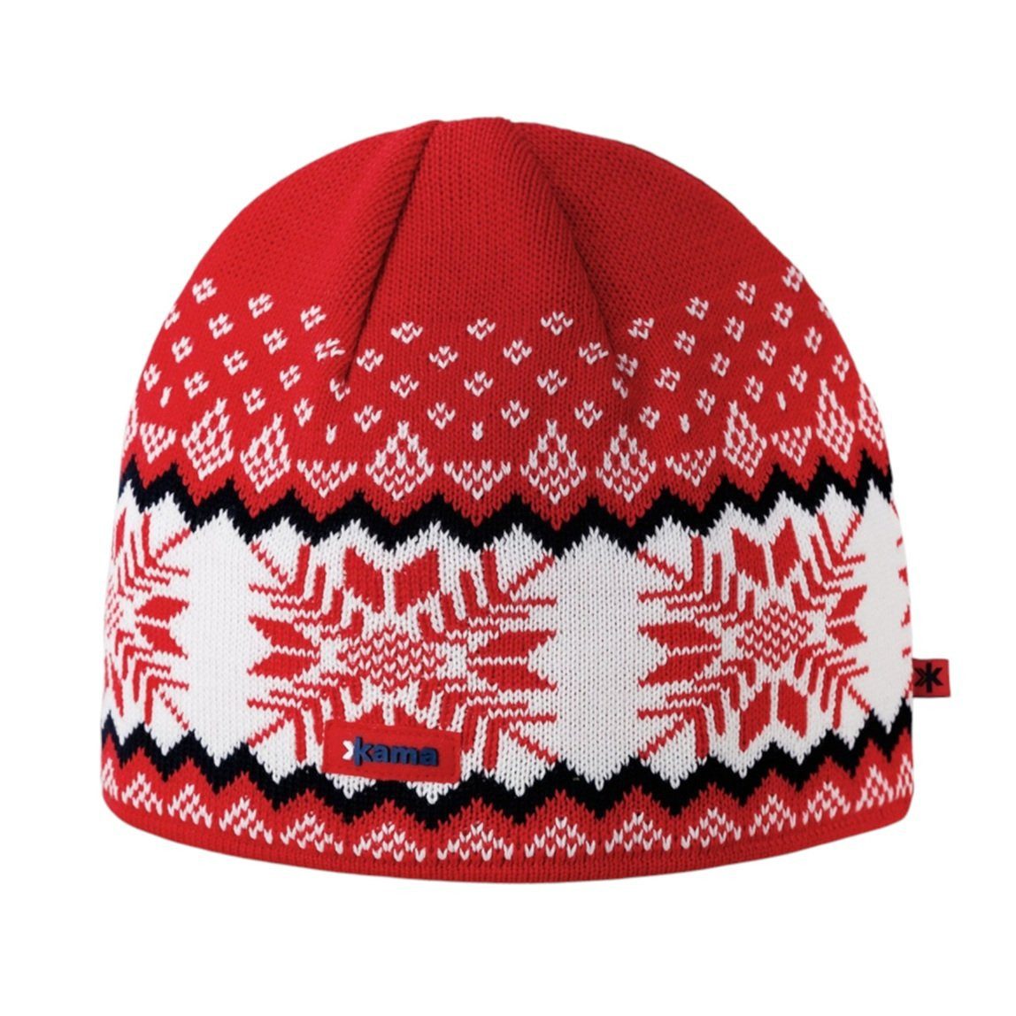 Strickmütze (Beanie) A137 Merino - rot/weiss/schwarz - 1 Stück
