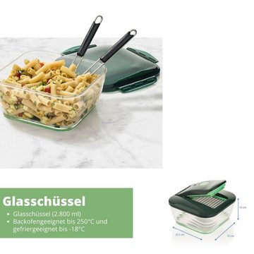 Genius Gemüseschneider Nicer Dicer Chef, 18tlg. Würfelschneider, Auffangbehälter 3300ml, Glasschüssel 2800ml