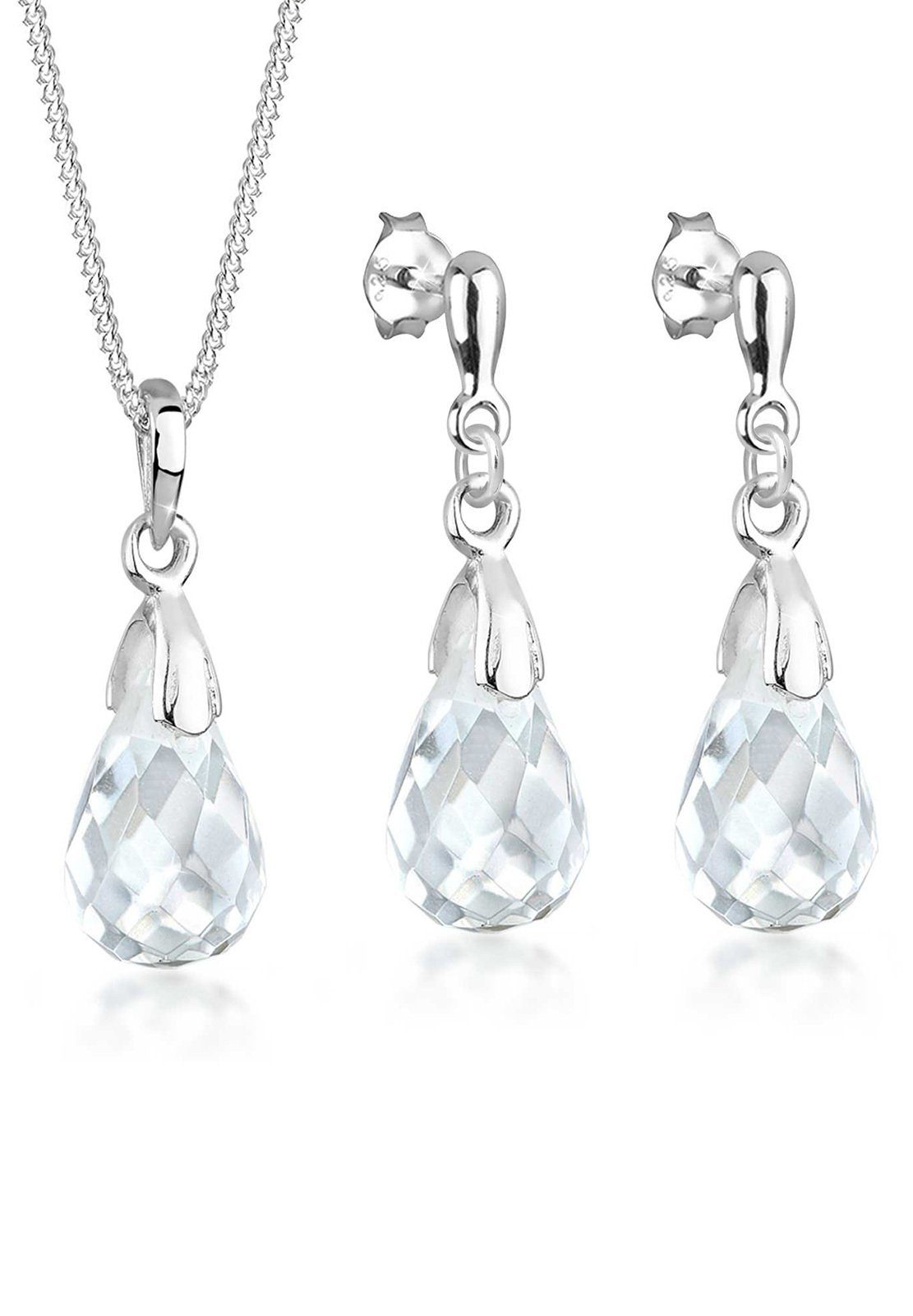 Elli Schmuckset Tropfen Bergkristall Weiß 925 Sterling Silber, Tropfen