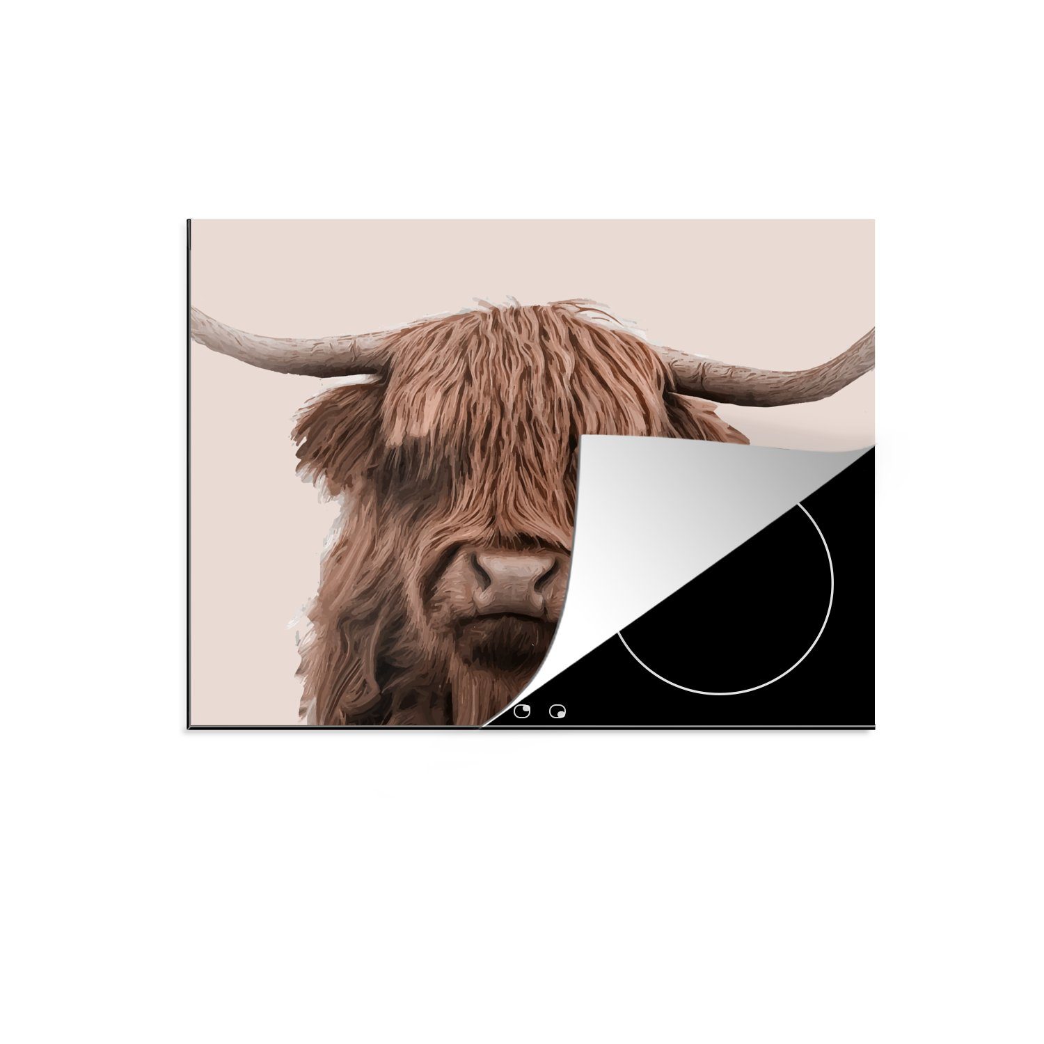 MuchoWow Herdblende-/Abdeckplatte Schottischer Highlander - Kuh - Vlies, Vinyl, (1 tlg), 71x52 cm, Induktionskochfeld Schutz für die küche, Ceranfeldabdeckung