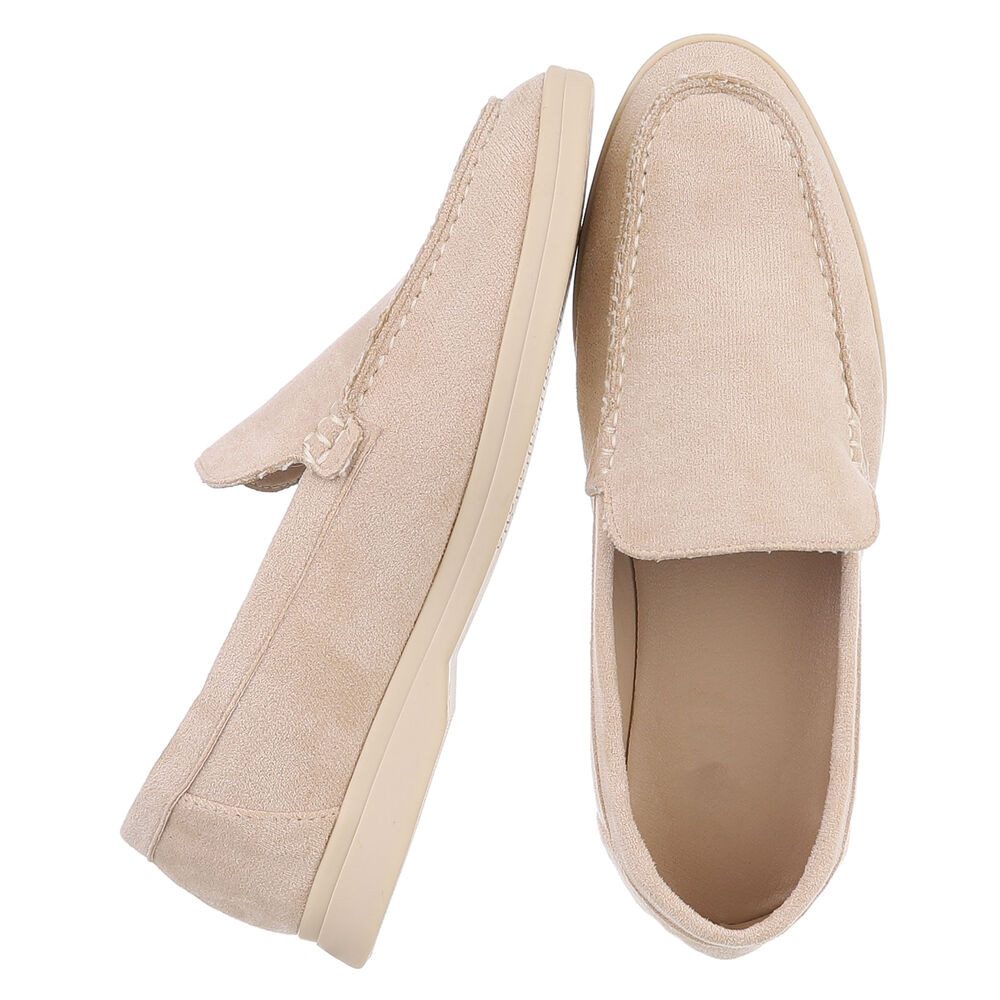 Ital-Design Bequemer Schlupfschuh für Damen mit stilvollem Design Slipper (90927419) Blockabsatz Mokassins in Beige