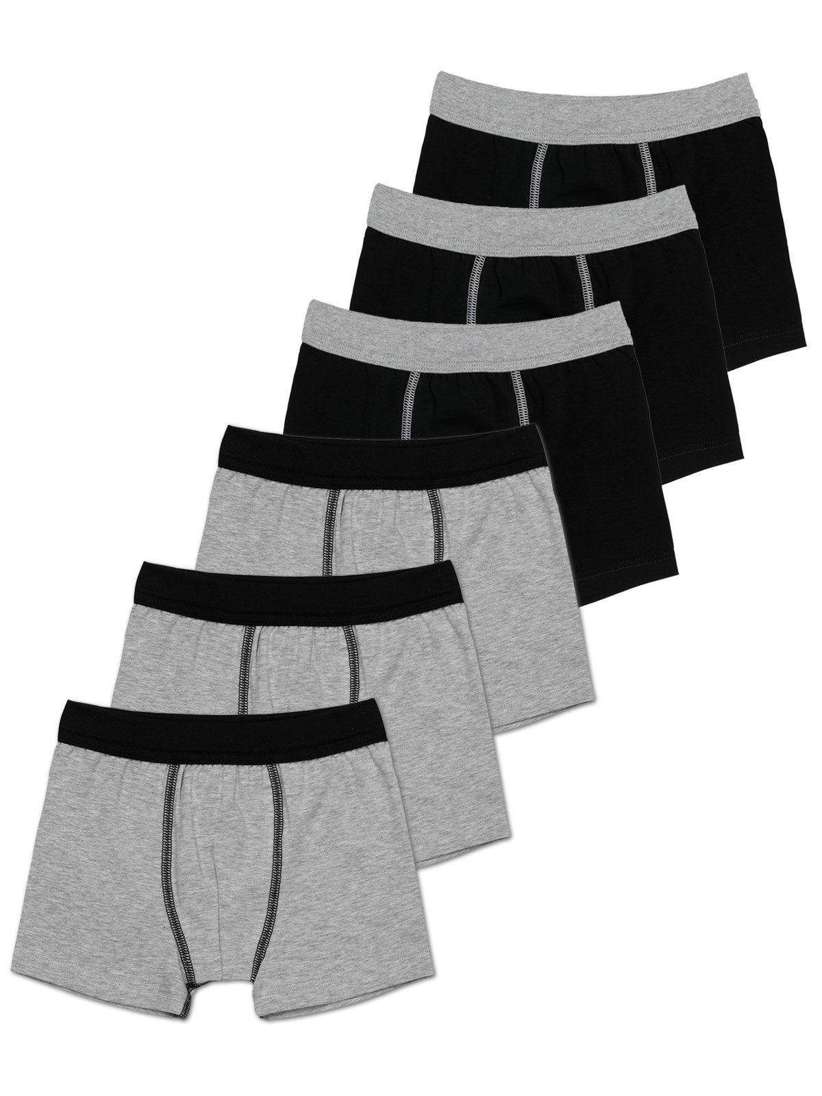 Sweety for Kids Boxershorts 6er Sparpack Knaben Shorts Single Jersey (Spar-Set, 6-St) gerader Beinausschnitt schwarz steingrau-melange