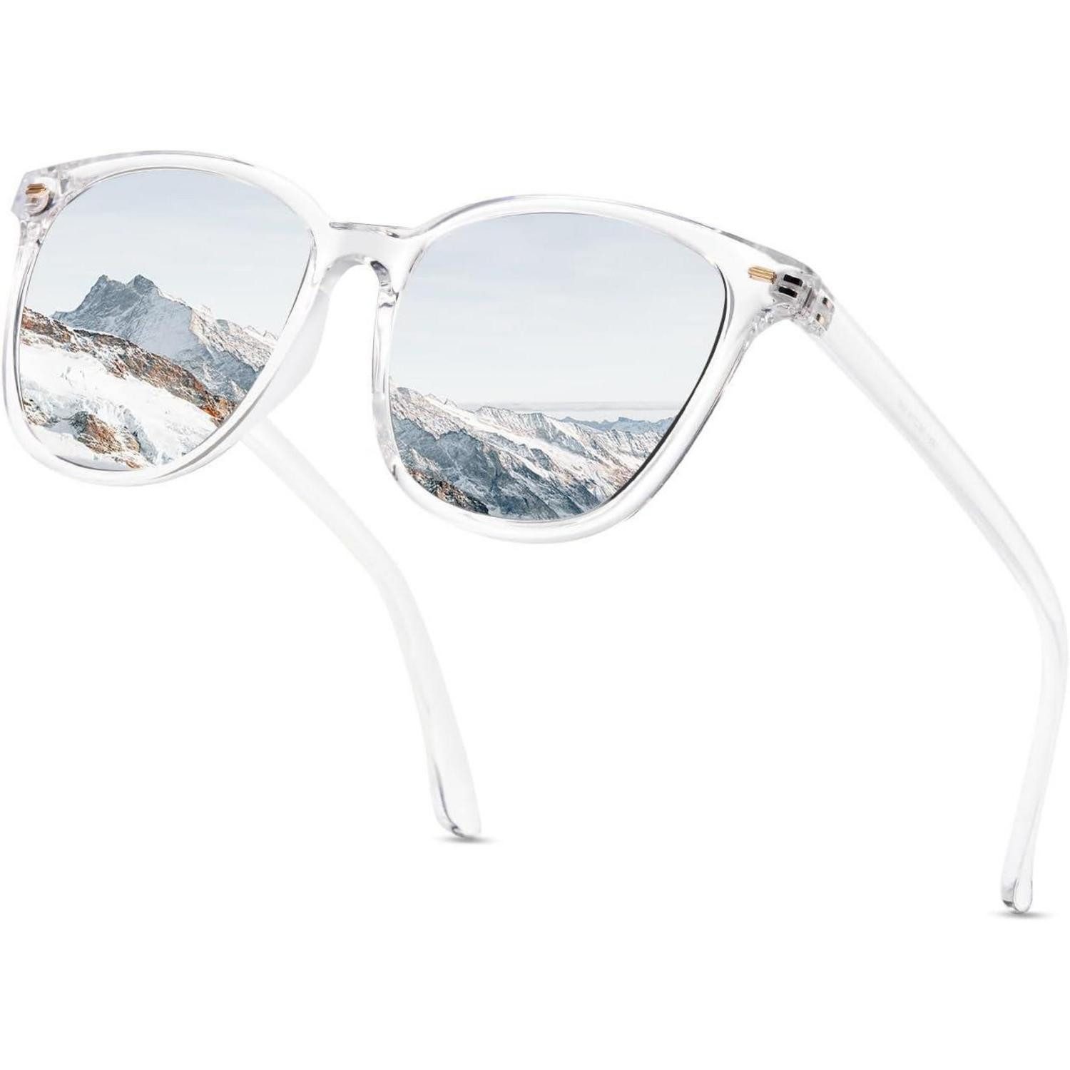 LuxusKollektion Wayfarer Sonnenbrille Polarisierte Damen Groß UV400 Transparent Silber