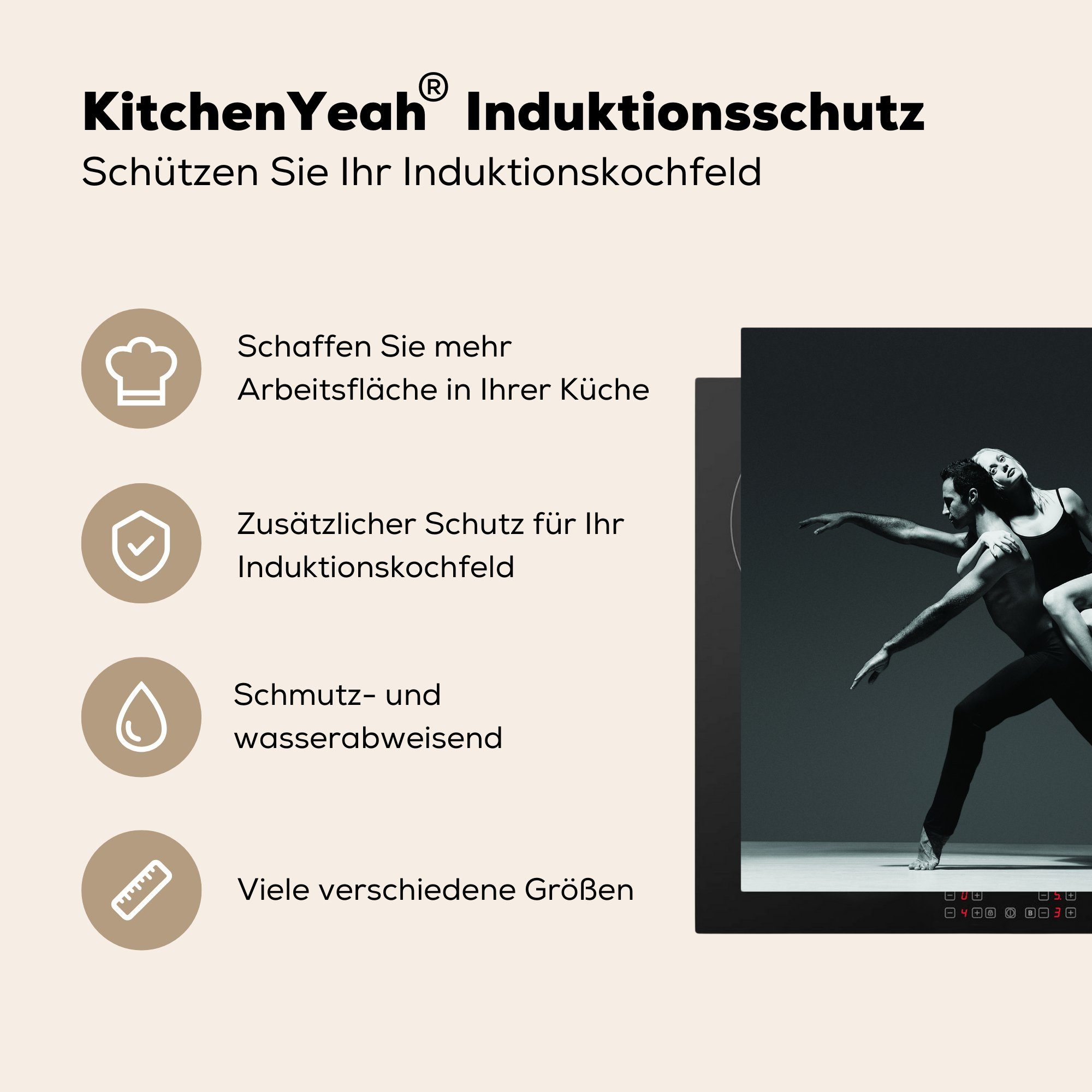 Herdblende-/Abdeckplatte Ballett-Tänzern, zwei für von Ceranfeldabdeckung, cm, Vinyl, Schwarz-Weiß-Bild küche Arbeitsplatte tlg), (1 78x78 MuchoWow