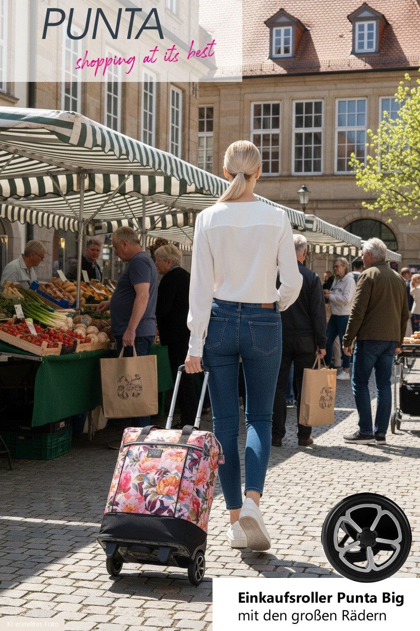 PUNTA Einkaufstrolley Big Wheel große Räder 40 Liter Einkaufsroller, Trolley Shopper Einkaufskorb Einkaufstrolly 10303 + Thermo Tasche