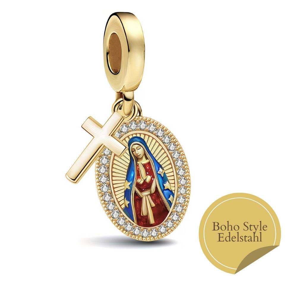 XCOAST Anhänger mit Gravur Ave Maria Charm – 925 versilberter Anhänger mit Herz (maria charm kette damen, christlich & symbolisch), Maria Charm Kette Damen