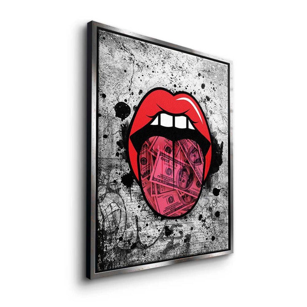 DOTCOMCANVAS® Leinwandbild, Premium Erfol Kiss silberner - Leinwandbild - - - Inspiration Graffiti Art Rahmen Pop