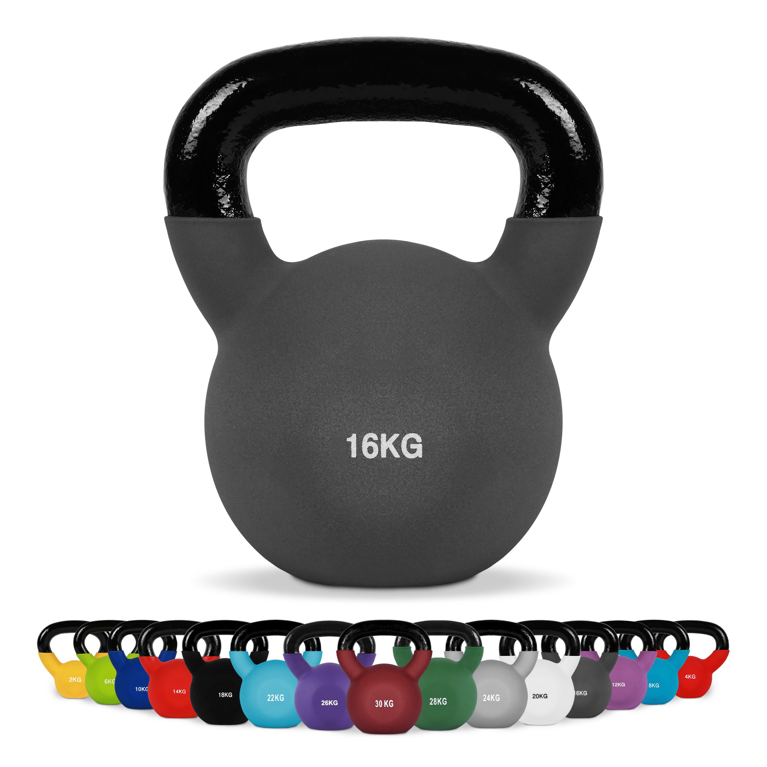 MSports® Kettlebell Kettlebell Professional Neopren 2 – 30 kg inkl. Übungsposter