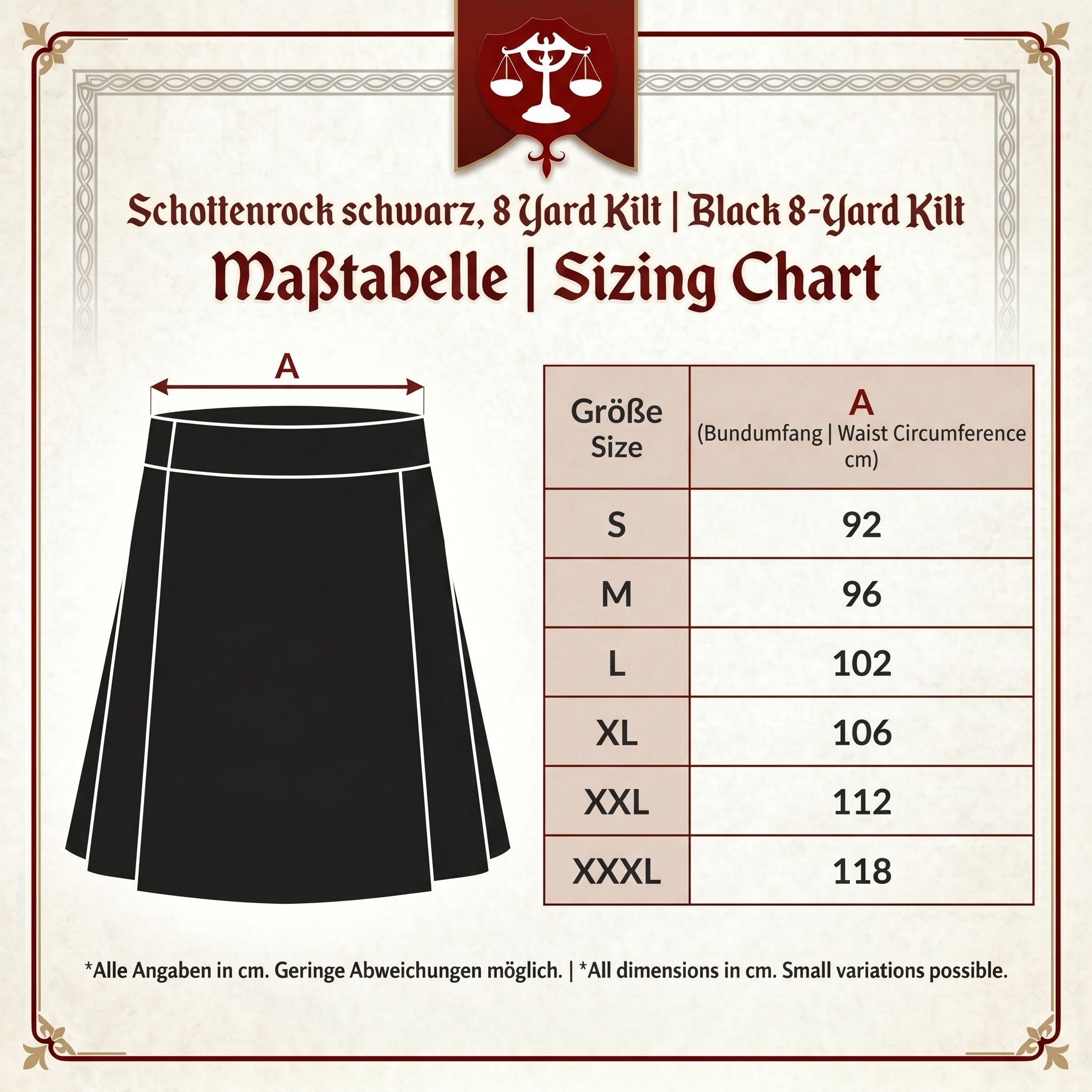 Vehi Mercatus Wikinger-Kostüm Schottenrock schwarz, 8 Yard Kilt
