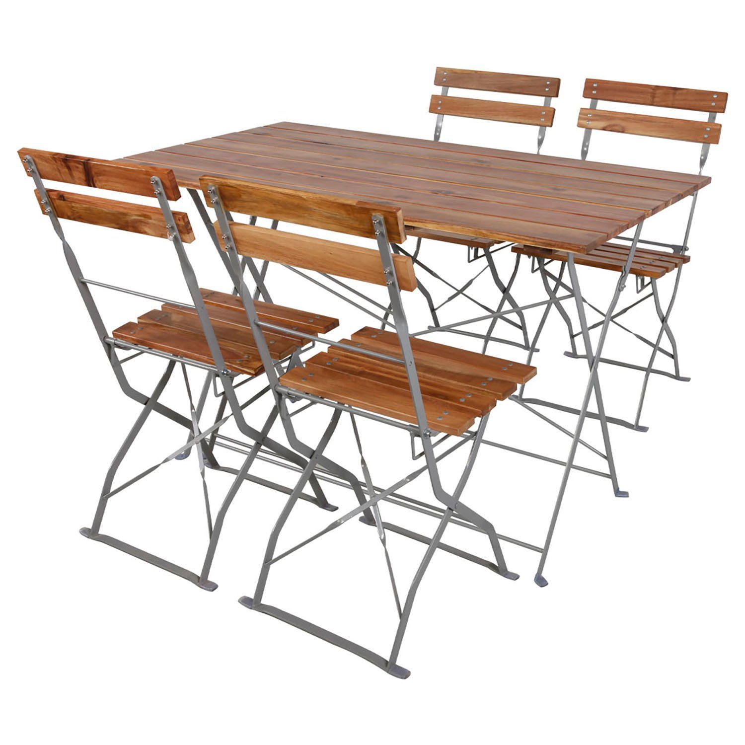 Mojawo Essgruppe Biergarten Set Klapptisch 4 Klappstühle klappbar Akazienholz 120x70cm