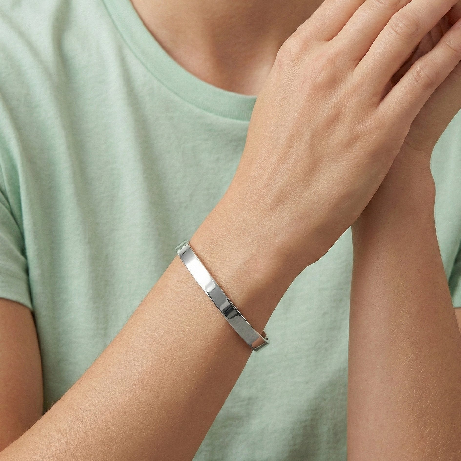 Tony Fein Armreif Armreif 7 mm Breit 925er Silber Massiv Hochglanzpoliert, Made in Italy für Damen und Herren