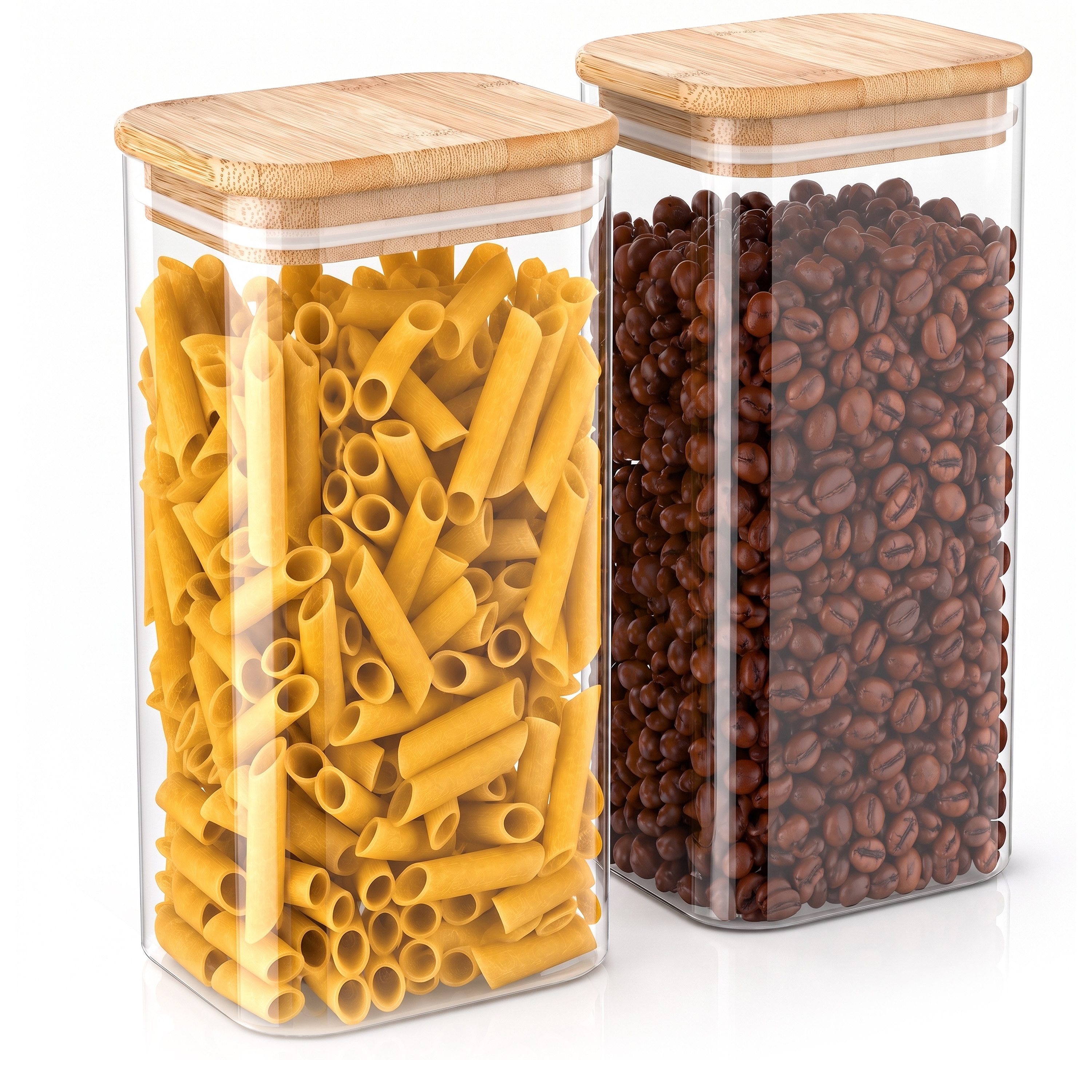 Arendo Vorratsglas eckig mit Bambusdeckel und Silikondichtung, luftdicht, Borosilikatglas, (Packung, 2-tlg., 2 x 1600 ml), Glas gefrier-, mikrowellen- & spülmaschinenfest, -40 bis +400 °C