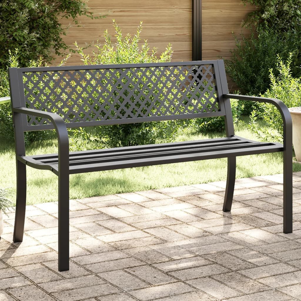 furnicato Gartenbank Stahl Schwarz 119 x 52 x 76 cm, Rostgeschützte Sitzbank mit Armlehnen und Rückenlehne für Terrasse