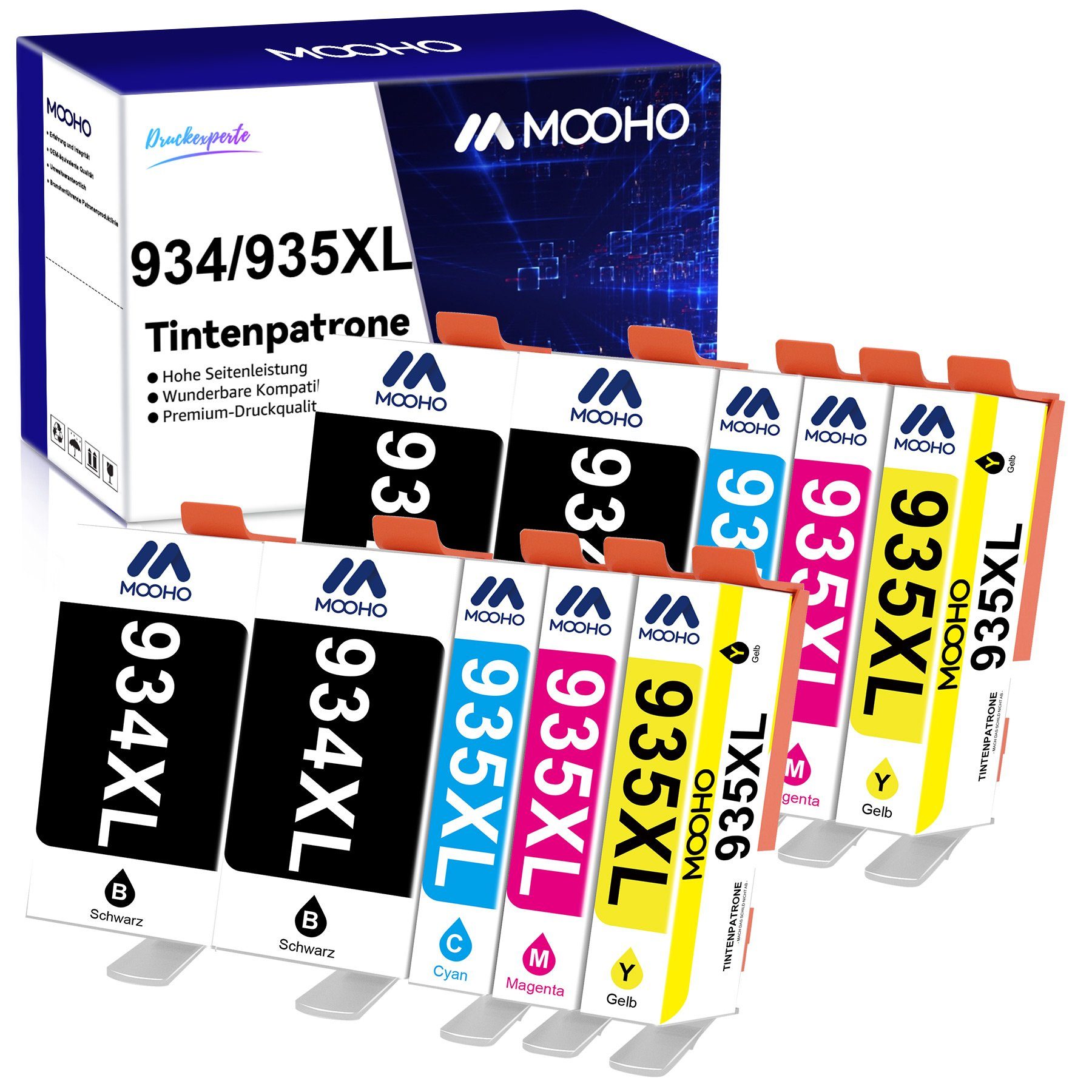 MOOHO 5/10pk Multipack für HP 934XL 935 XL Officejet Pro 6830 6820 Tintenpatrone (0-tlg) 10er-pack=4x Schwarz, 2x Cyan, 2x Magenta, 2x Gelb
