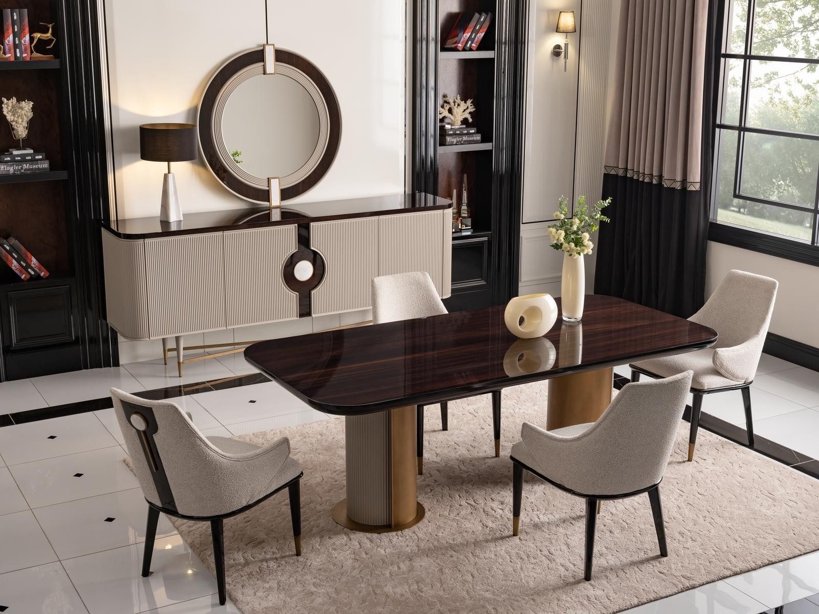Esszimmer-Set Beige Essgruppe aus Holz mit komfortablen Stühlen und Tisch