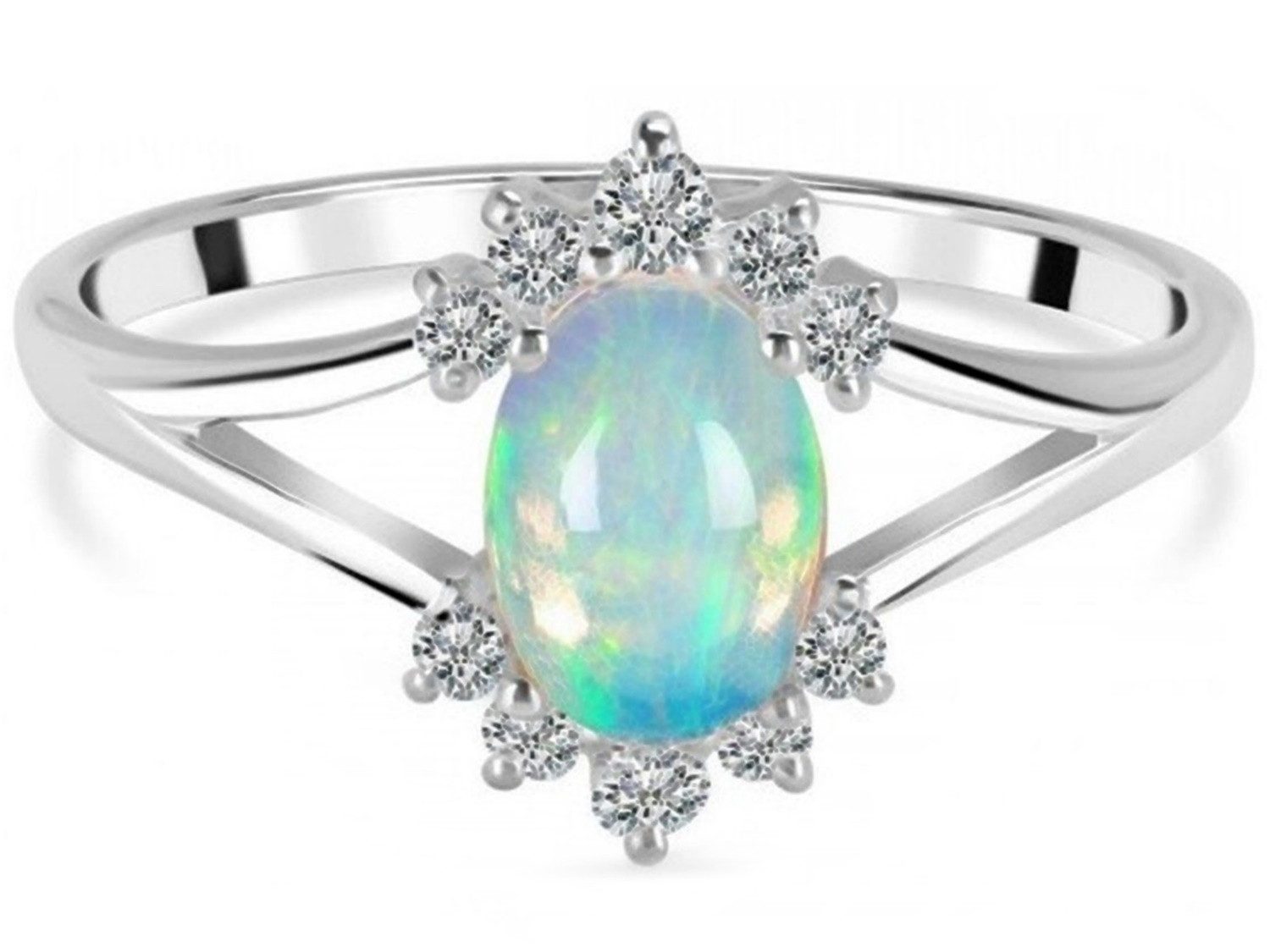 Goldene Hufeisen Solitärring Damen Solitär Edelopal & Weiß Topas Fingerring 925 Silber LR-2, Damenschmuck mit Edelsteine