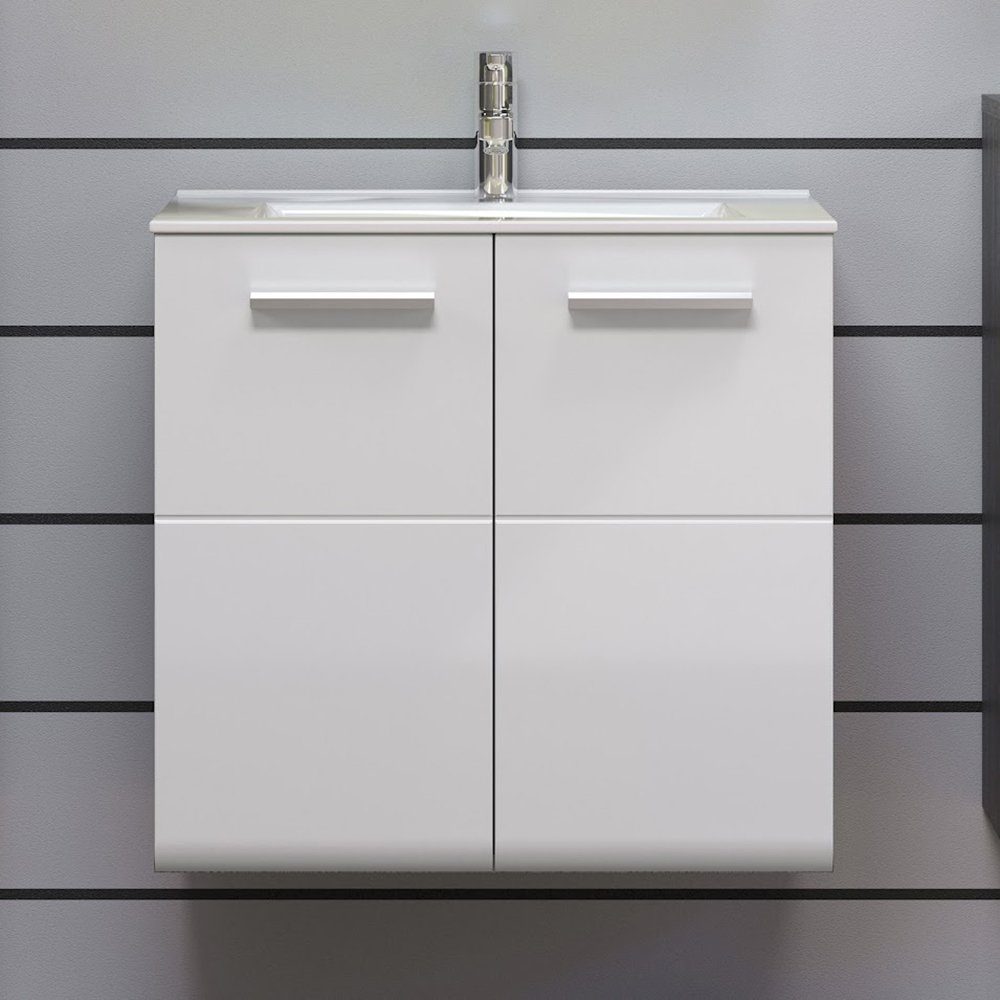 trendteam Waschbeckenunterschrank Riva Badezimmerschrank Badmöbel Unterschrank Weiß/Grau 62x59x31cm