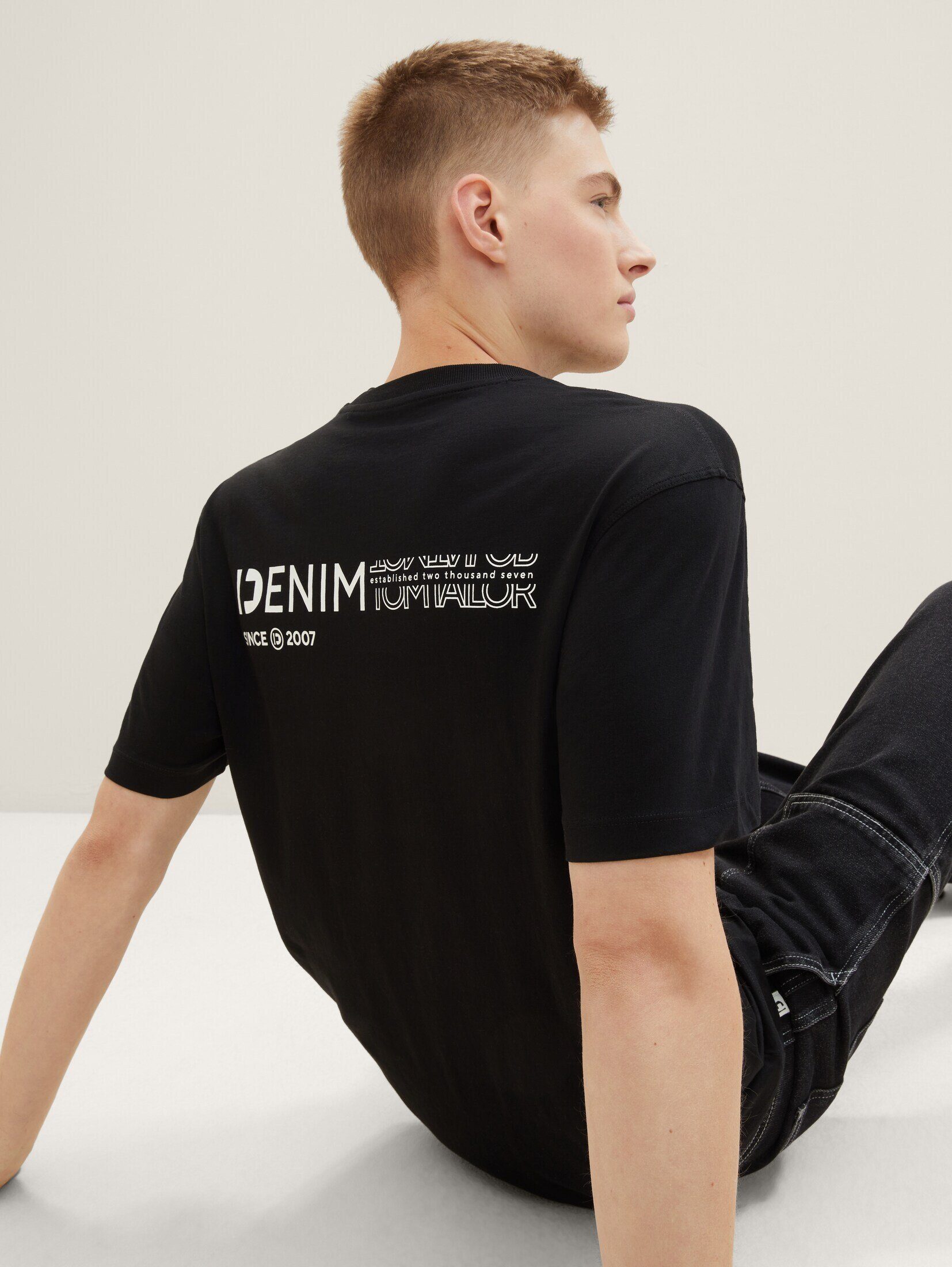 Bio-Baumwolle Black Denim T-Shirt T-Shirt mit TOM TAILOR