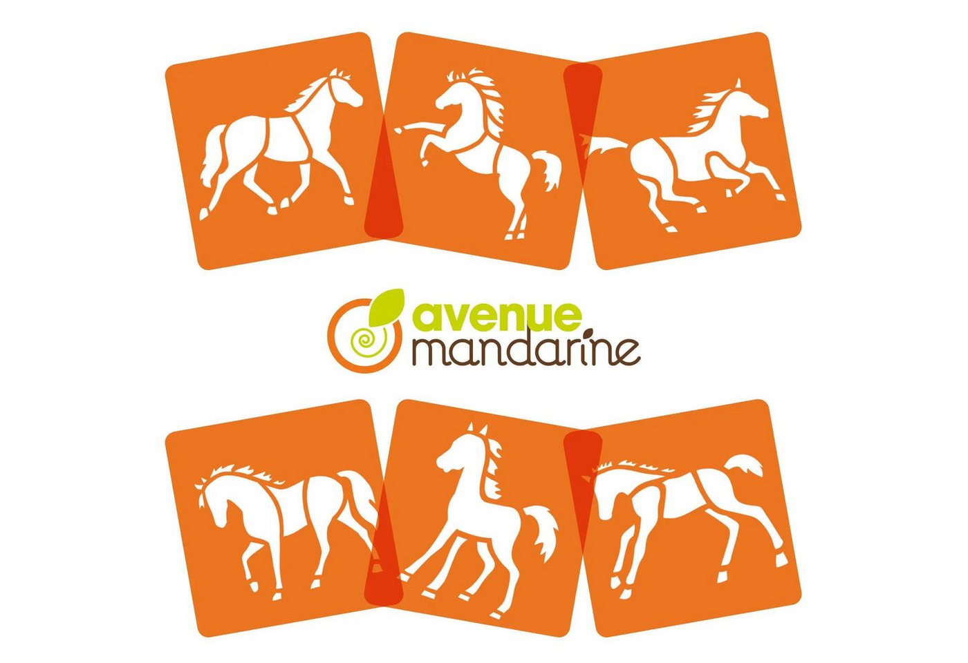 Thumbnail - Avenue Mandarine Malschablone 3x 6-teiliges Schablonenset für Kinder, Pferde - Orange 42644O, My Mandarine