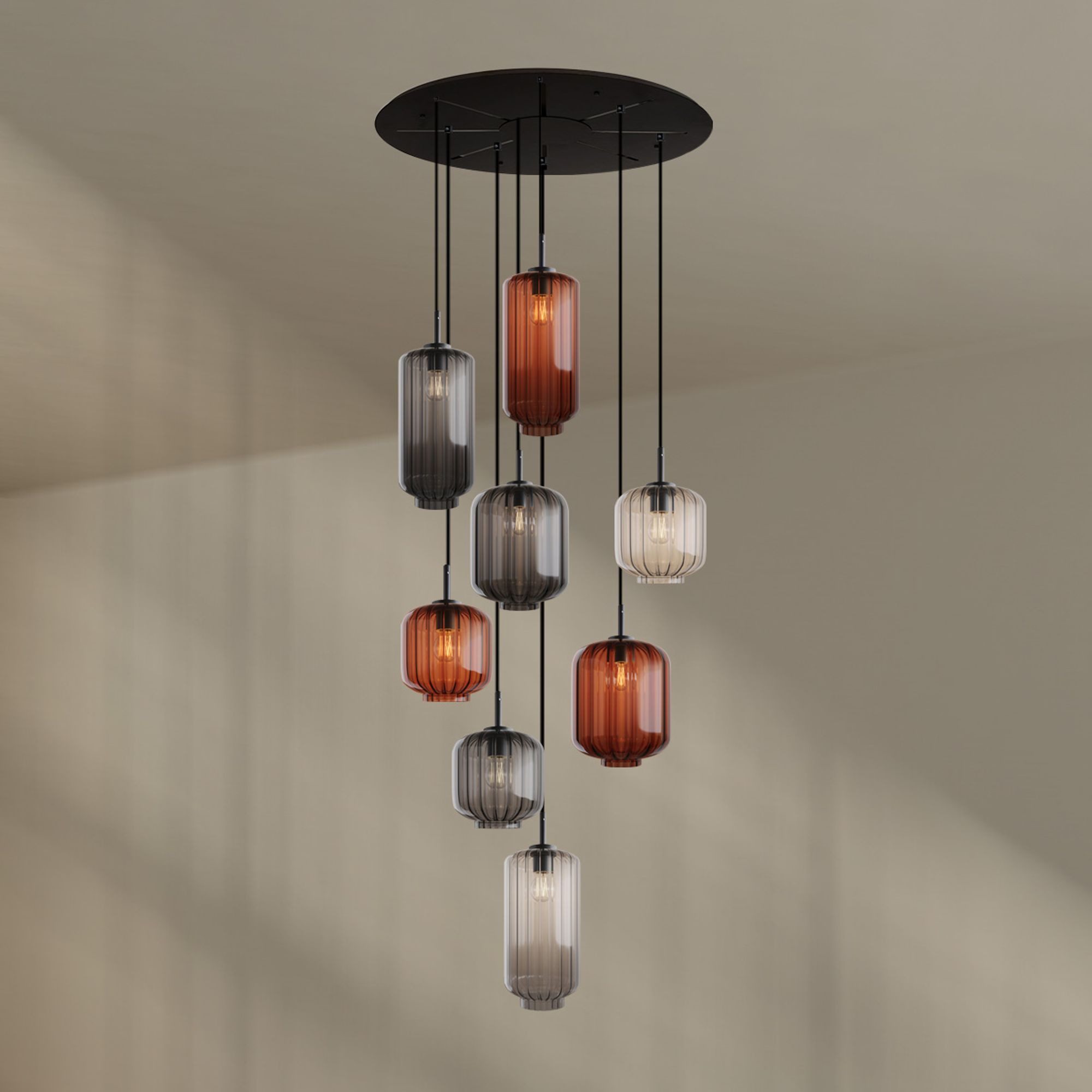 s.luce Pendelleuchte Velo Galerieleuchte 8-flg Ø80cm Baldachin Ø18/20/25cm Mehrfarbig