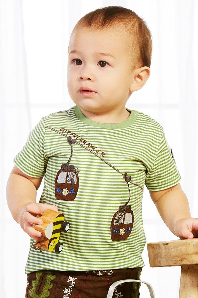 BONDI Trachtenkleid Trachtenshirt Baby/Kind - SEILBAHN - waldgrün/weiß geringelt