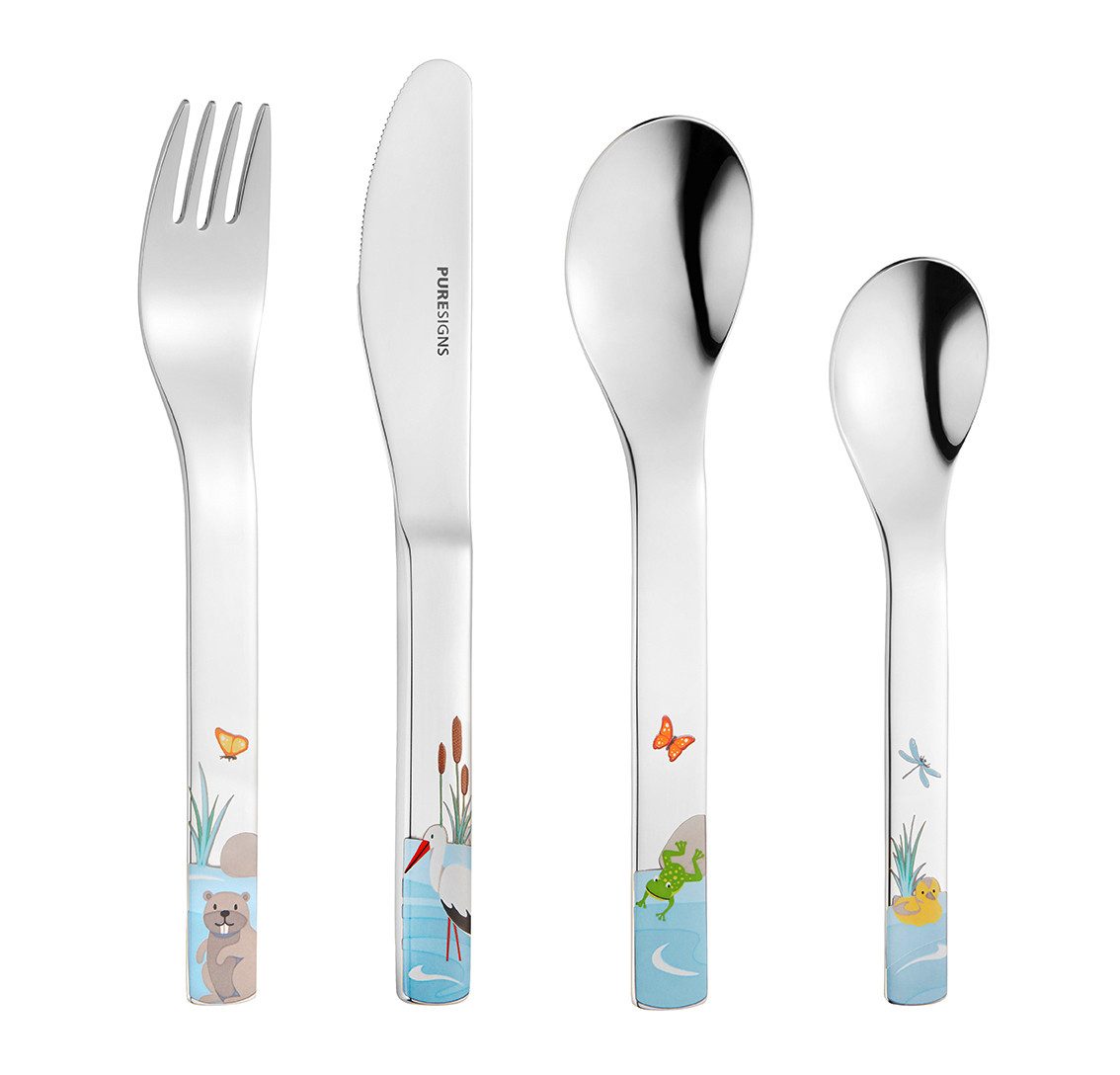 PURESIGNS Kindergeschirr-Set MANAO (7-tlg), 1 Personen, Edelstahl 18/10, Porzellan, Plastikfreier Essgenuss für die Kleinen