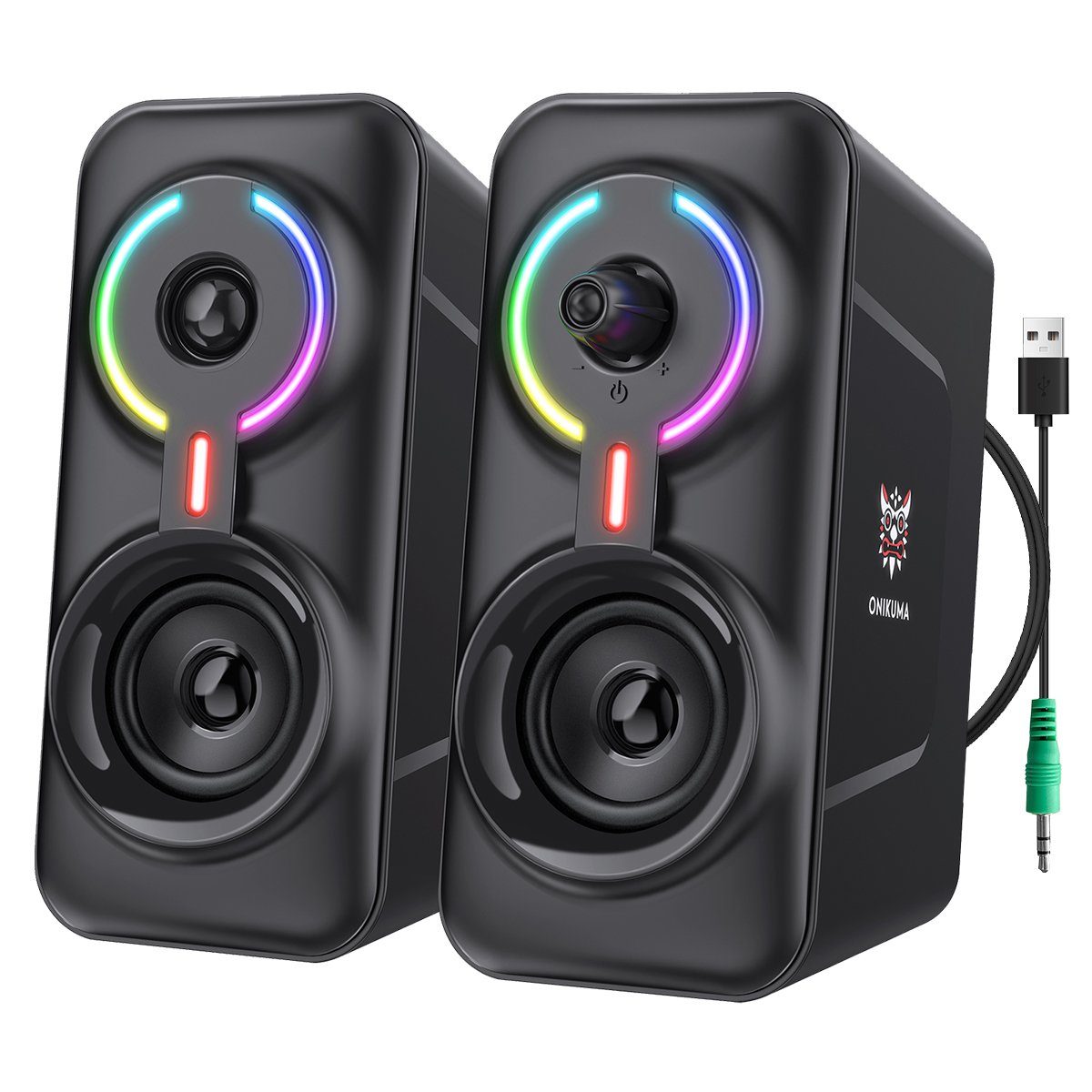 7Magic 2.0 PC-Lautsprecher (Bluetooth, 3,5 mm AUX Klinke, 10 W, Boxen mit USB-Stromversorgung, RGB LED Licht Speaker Set)