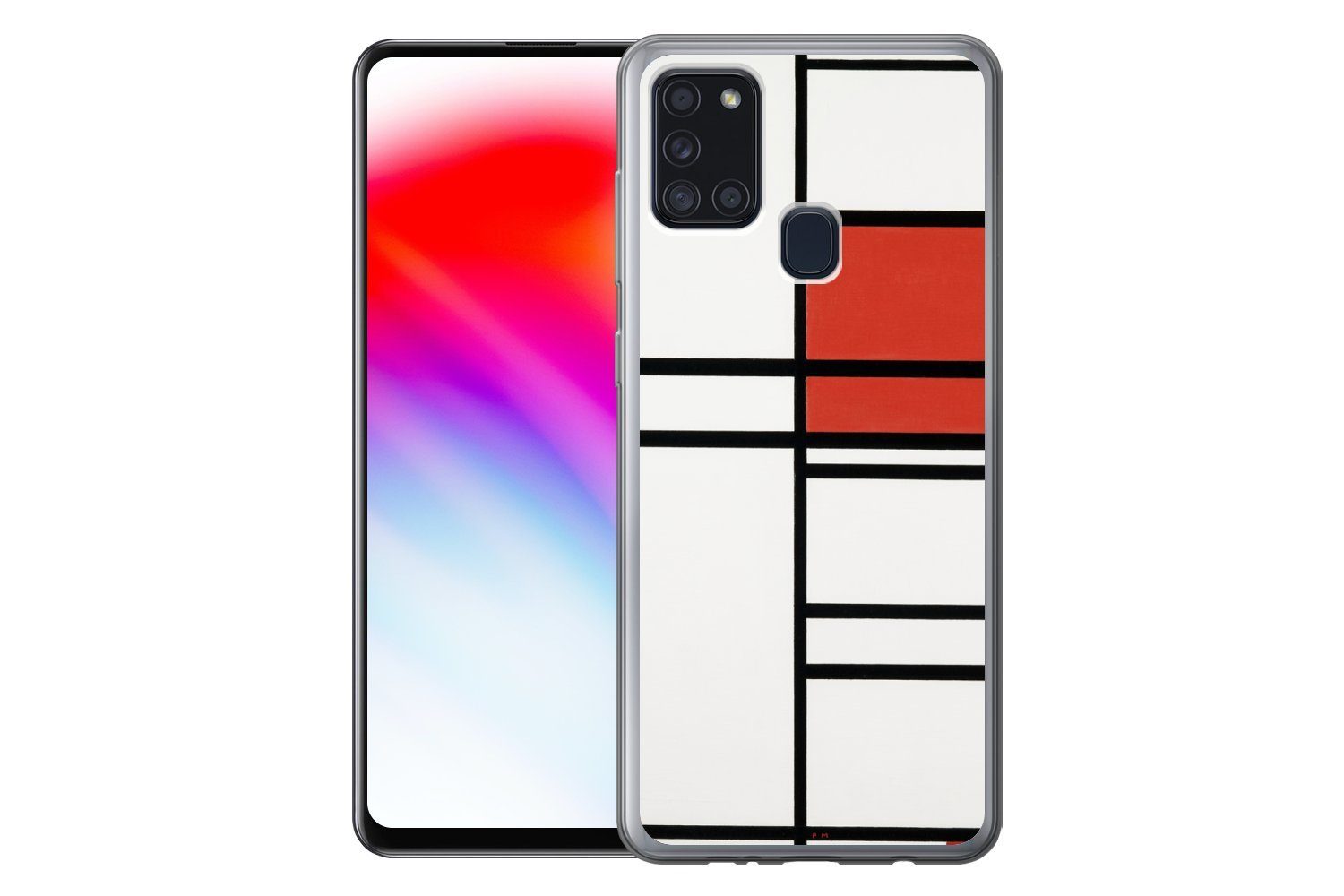 MuchoWow Handyhülle für Samsung Galaxy A21s Komposition mit Rot und Weiß - Piet Mondrian, Smartphone-Bumper, Print, Handy Schutzhülle Dünn