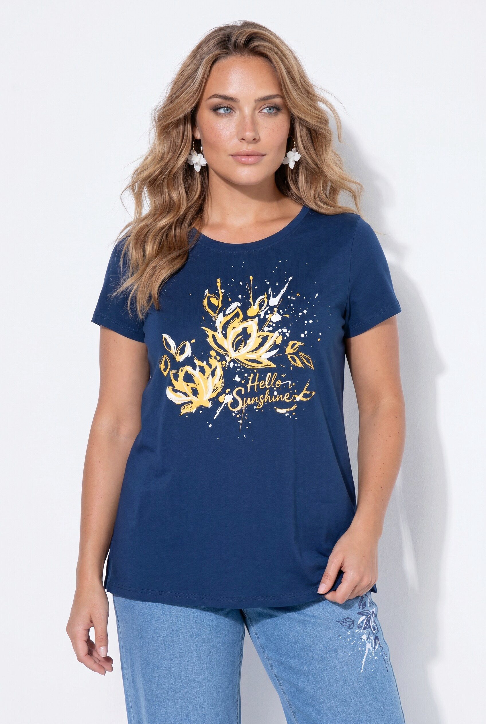 Angel of Style T-Shirt T-Shirt A-Linie Blumen-Motiv Halbarm