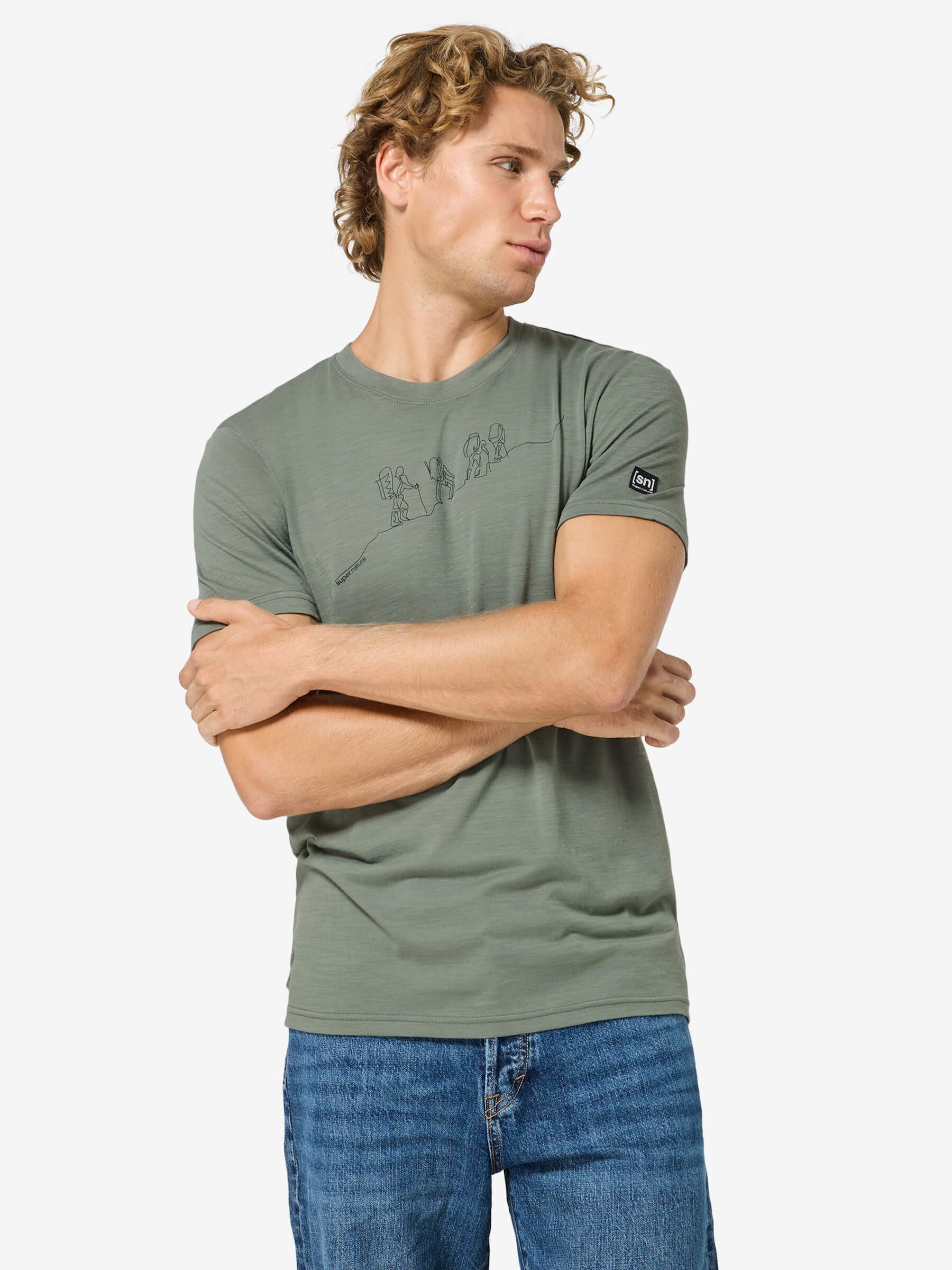SUPER.NATURAL T-Shirt für Herren, aus Merinowolle M HIKING TEE mit coolem Outdoor Motiv