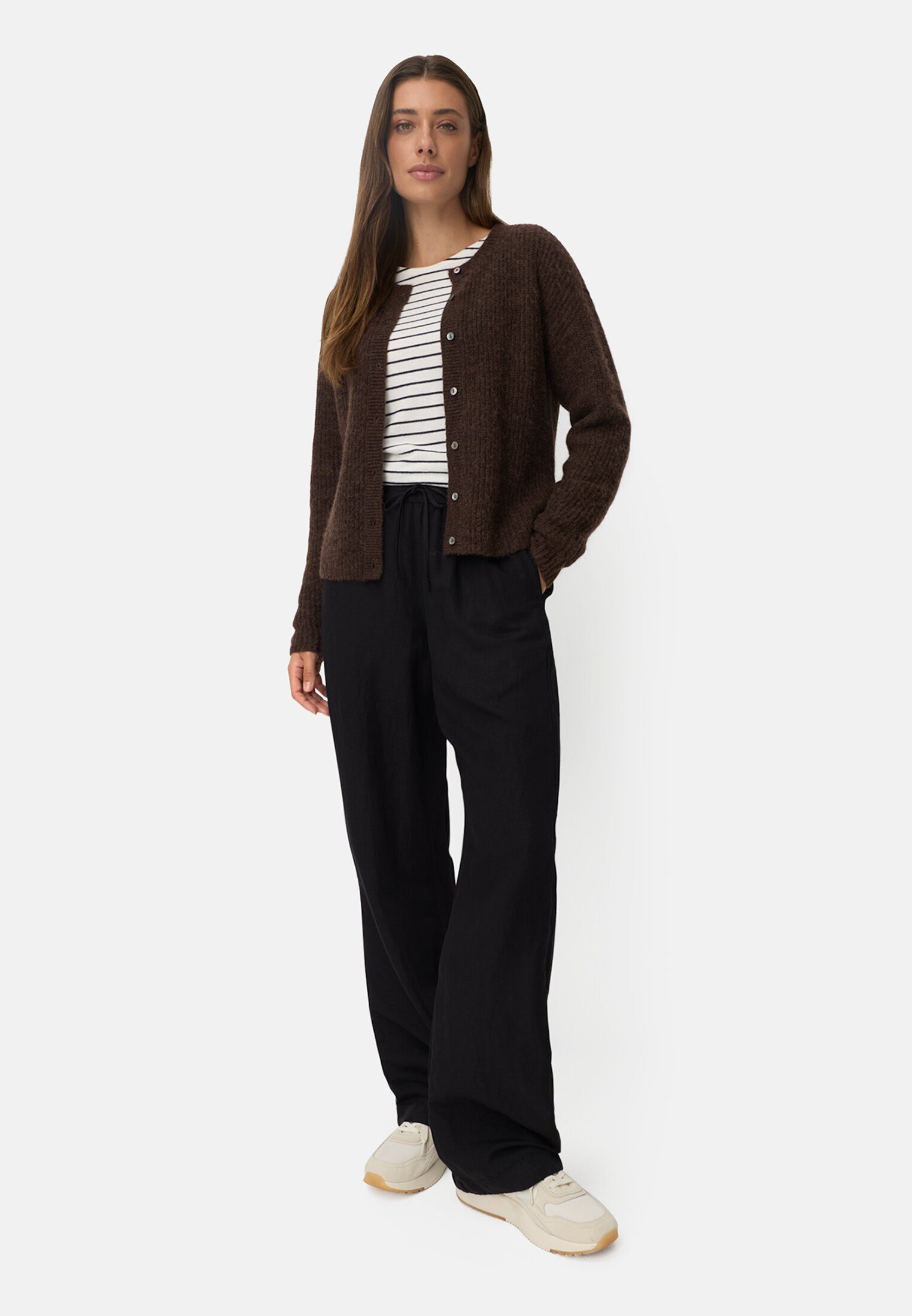 camel active Cardigan mit gerader Passform Langarm Markenlogo