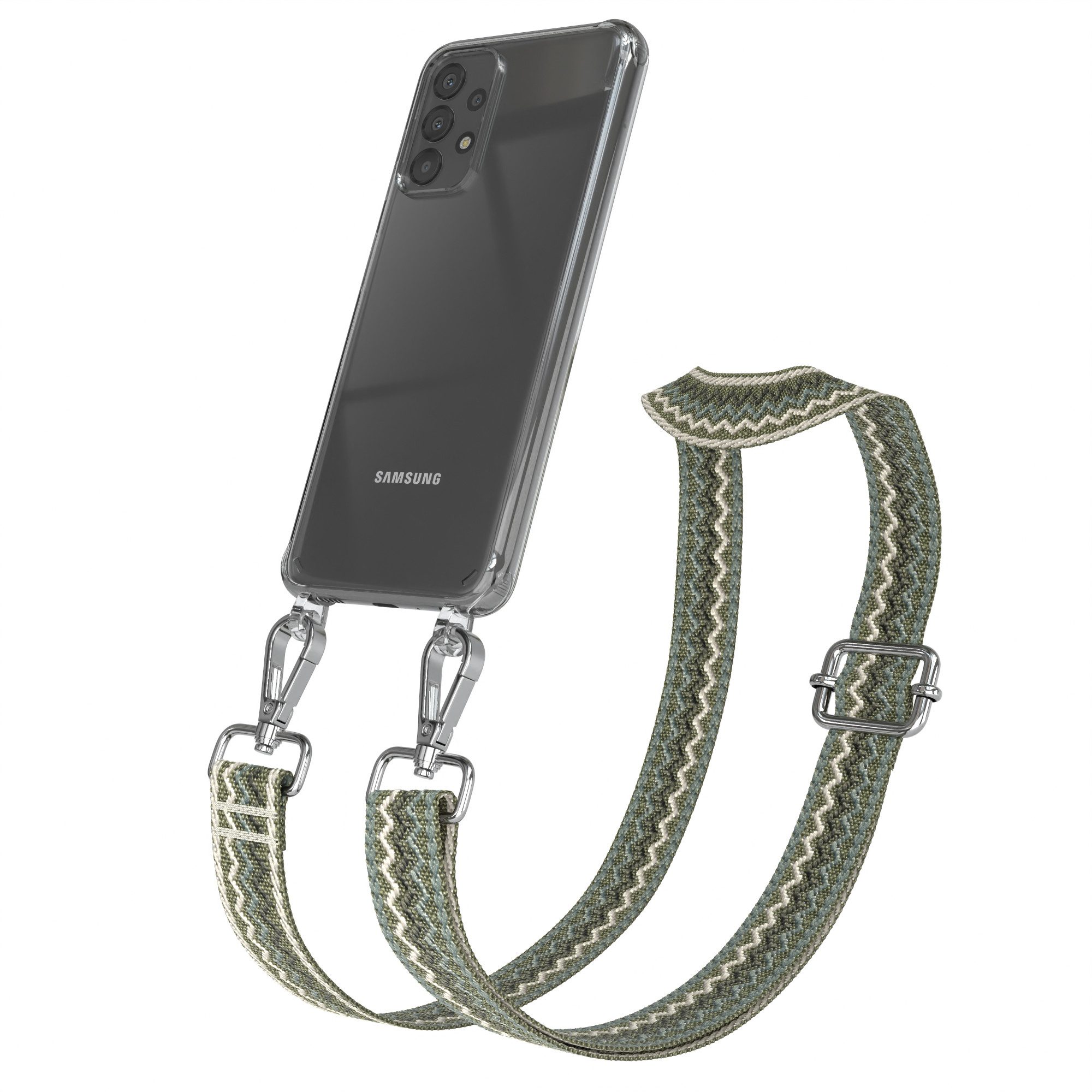 EAZY CASE Handykette Samsung Galaxy A13 4G Chain Eyelets Slim Neck Strap Set 6,6 Zoll, Verstellbarer Trageriemen Wave Case transparent DIY Gürteltasche Grün