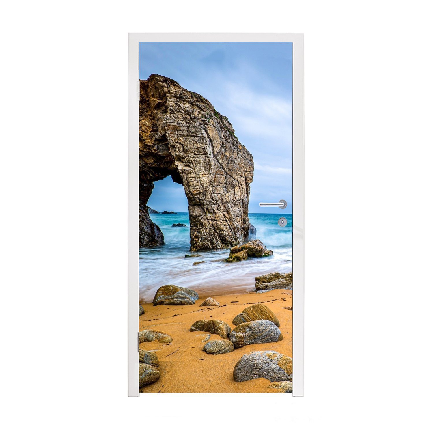 MuchoWow Türtapete Steine - Wasser - Strand - Felsen - Wellen, Matt, bedruckt, (1 St), Fototapete für Tür, Türaufkleber, 75x205 cm