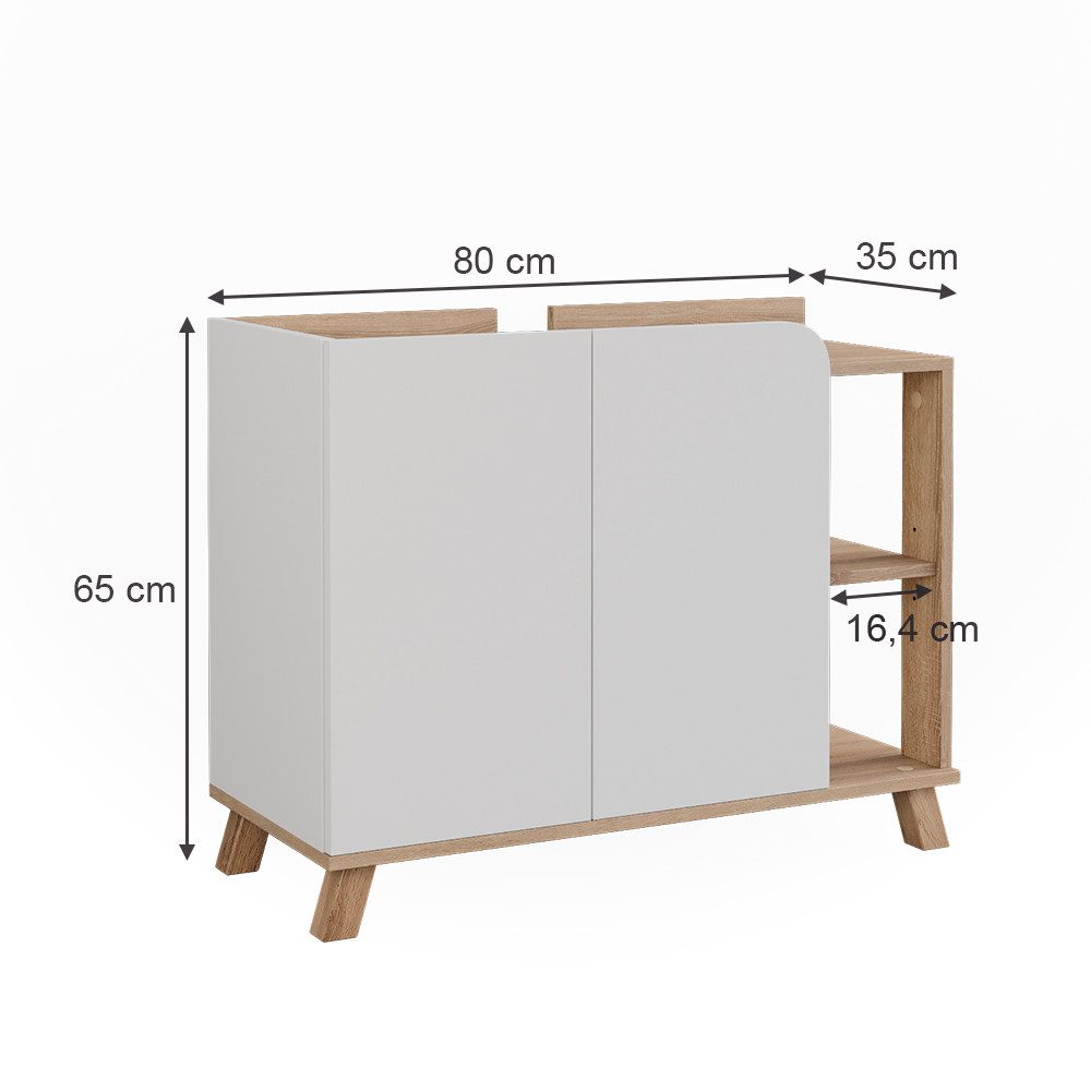 Vicco Waschbeckenunterschrank Karen, Sonoma/Weiß, 80 x 65 cm mit 2 Türen (1-St) – Bild 2 von 5