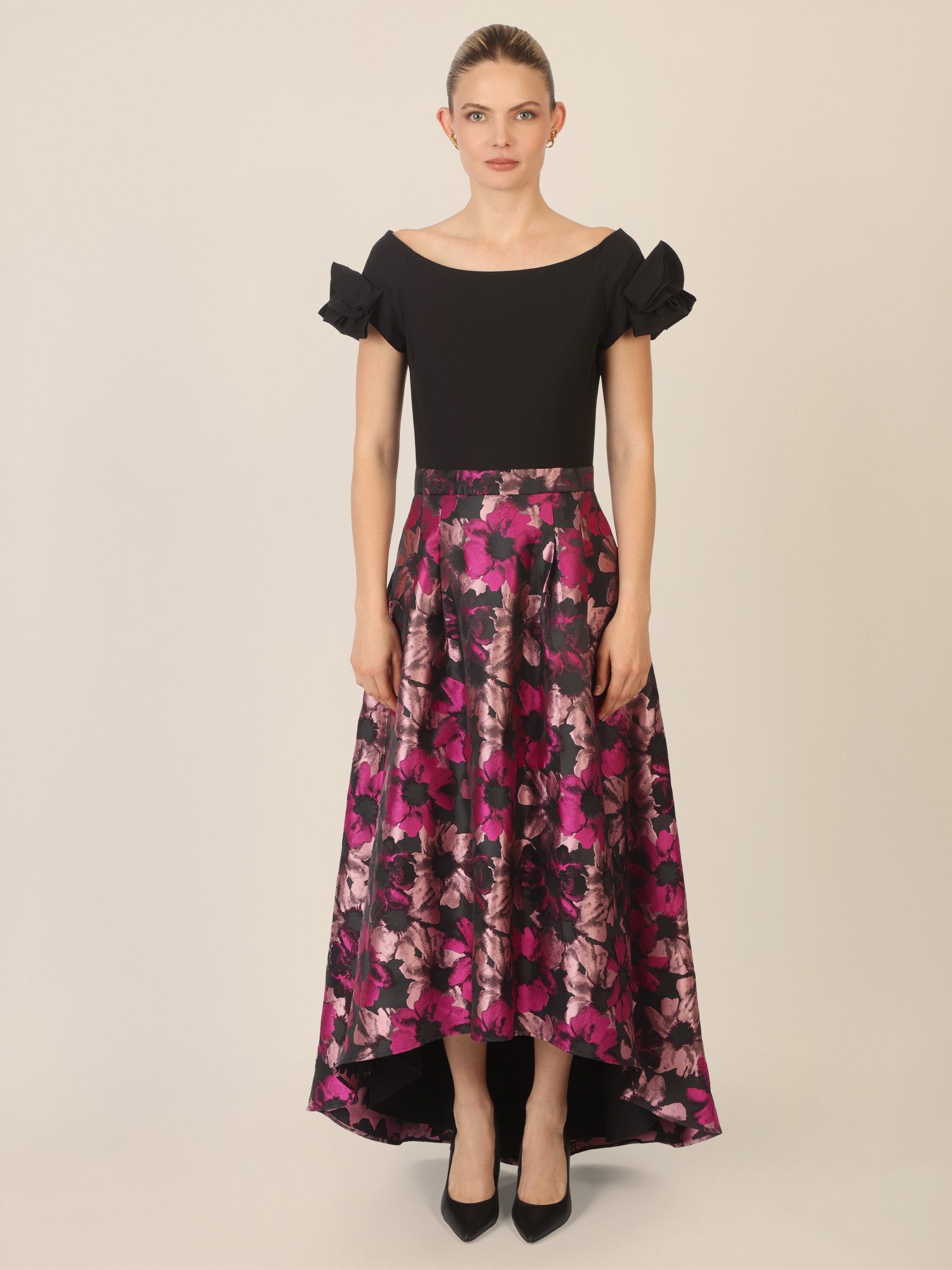 Apart Abendkleid aus festem Jersey und Jacquard mit Blumenmuster günstig online kaufen
