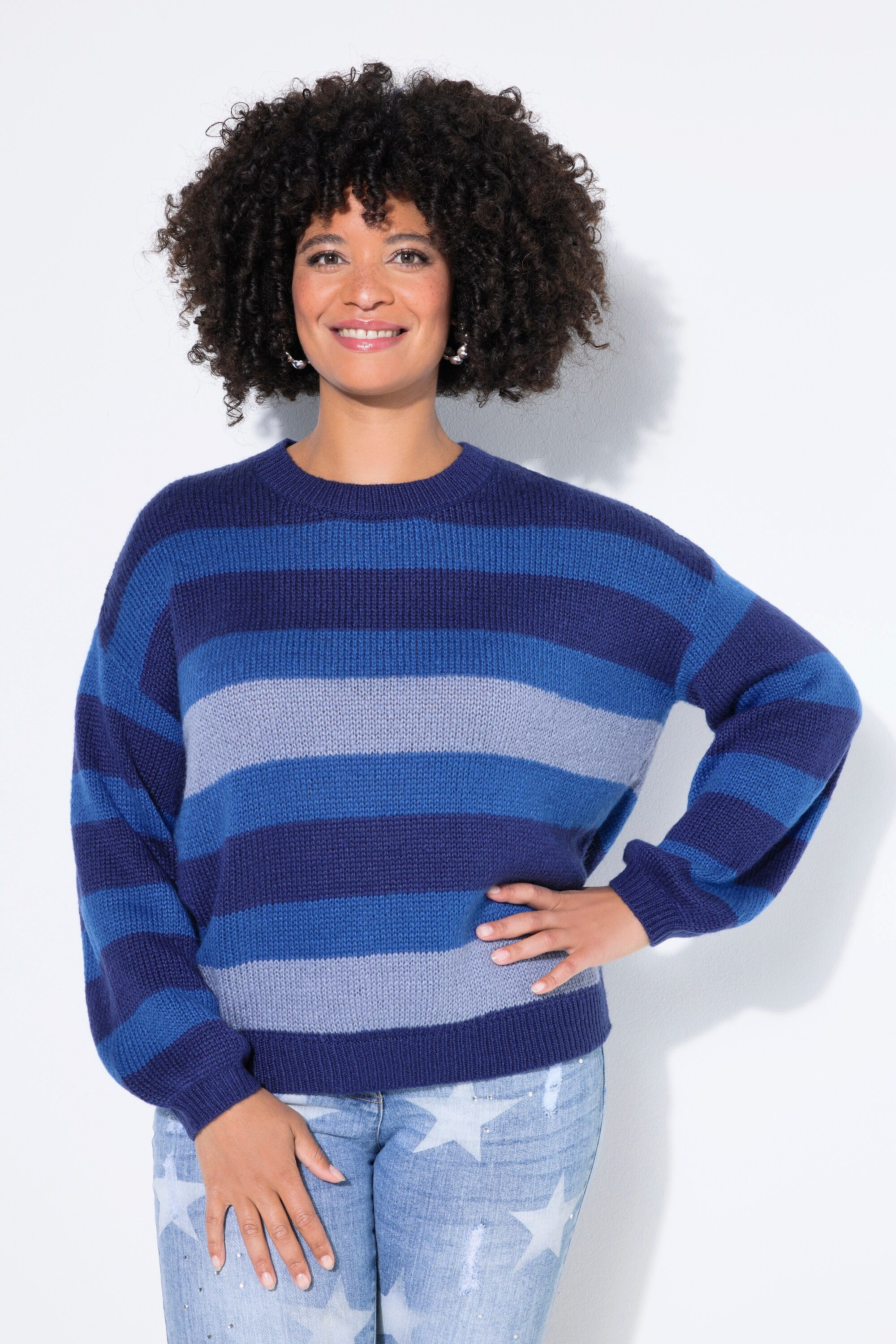Strickpullover Pullover Loose Fit Blockstreifen Ballon-Langarm