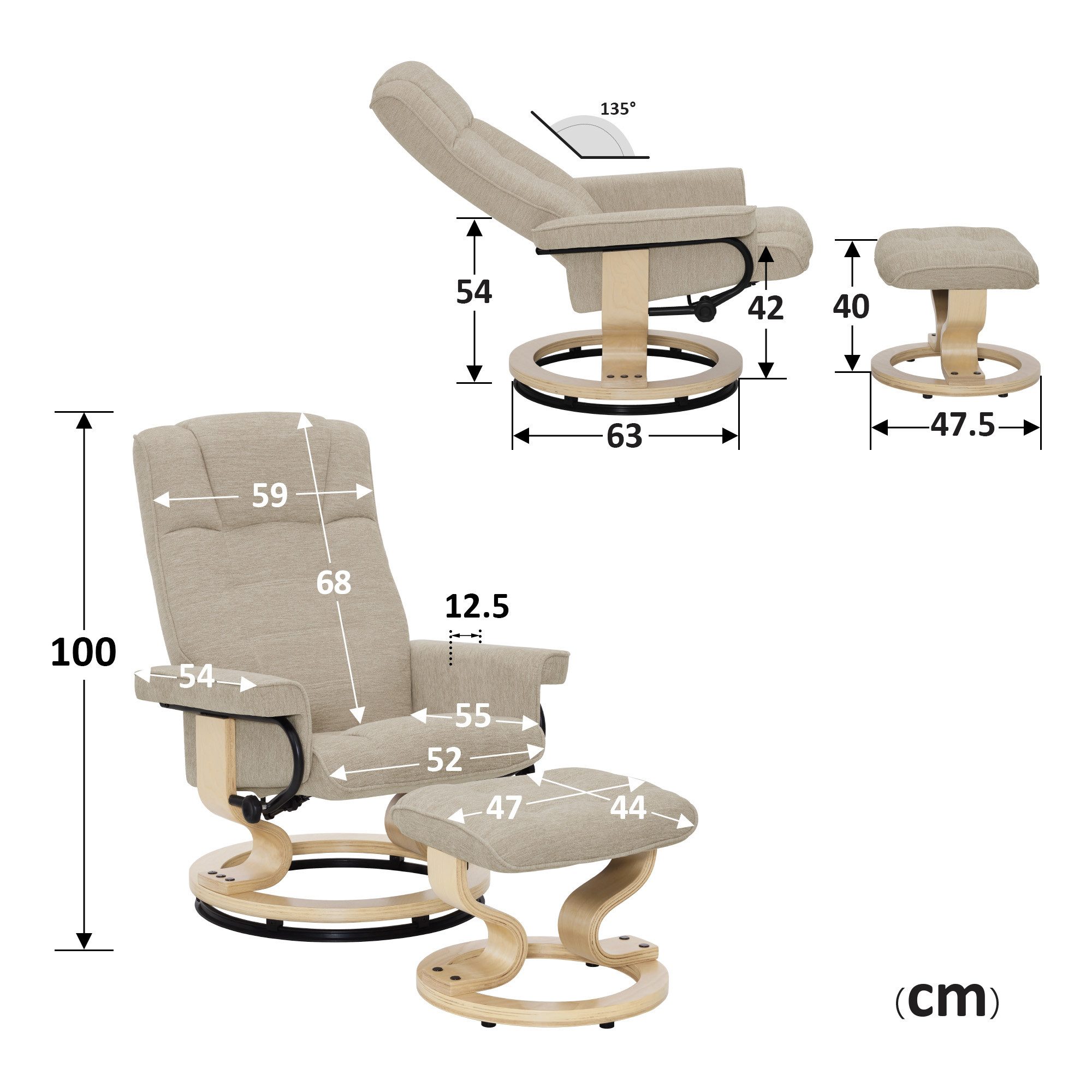 MCombo TV-Sessel M MCombo Relaxsessel mit Hocker Fernsehsessel 9019 (M MCombo Relaxsessel mit Hocker), mit Relaxfunktion