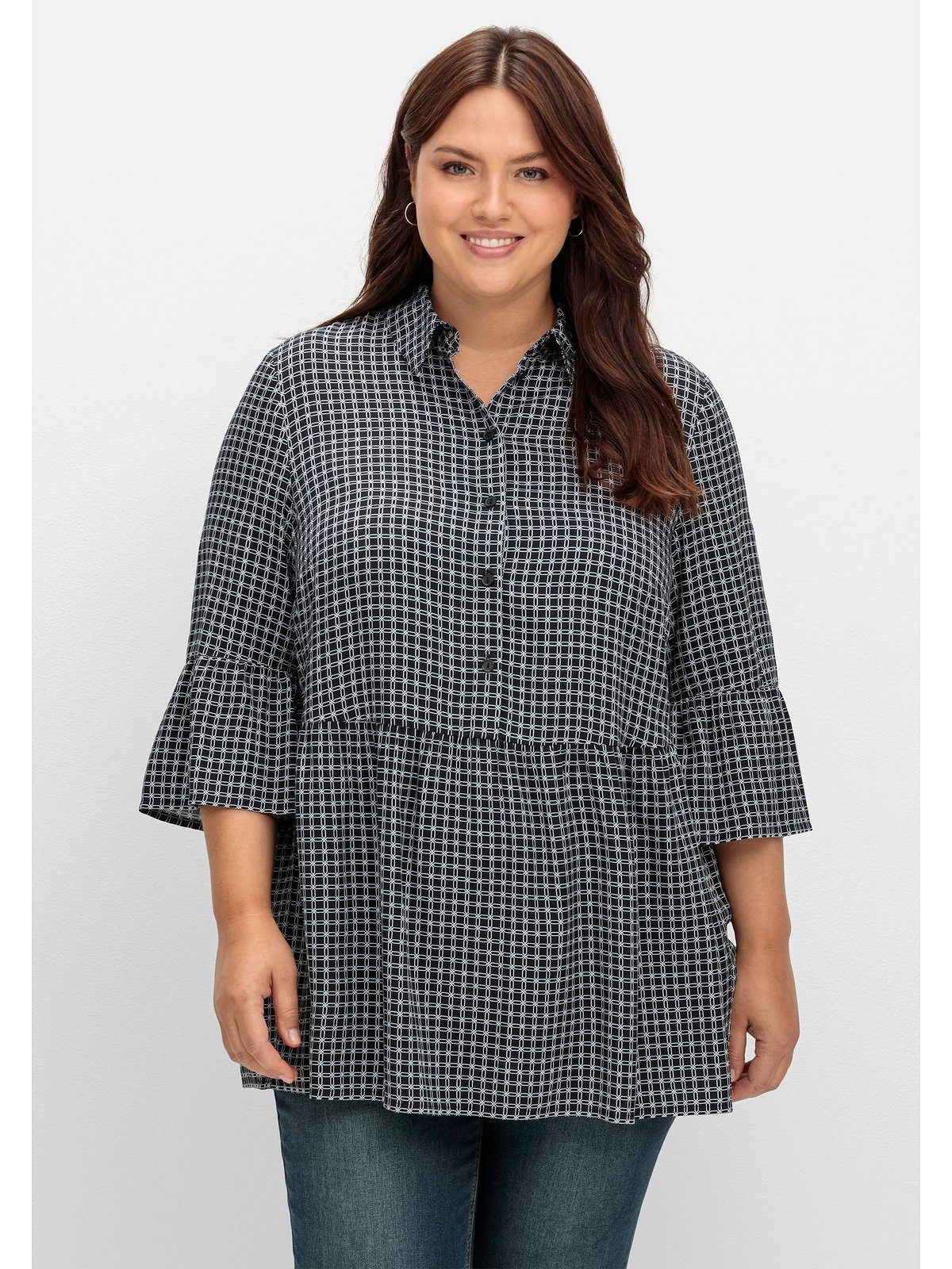 Sheego Longtunika Große Größen mit Volants und 3/4-Ärmeln