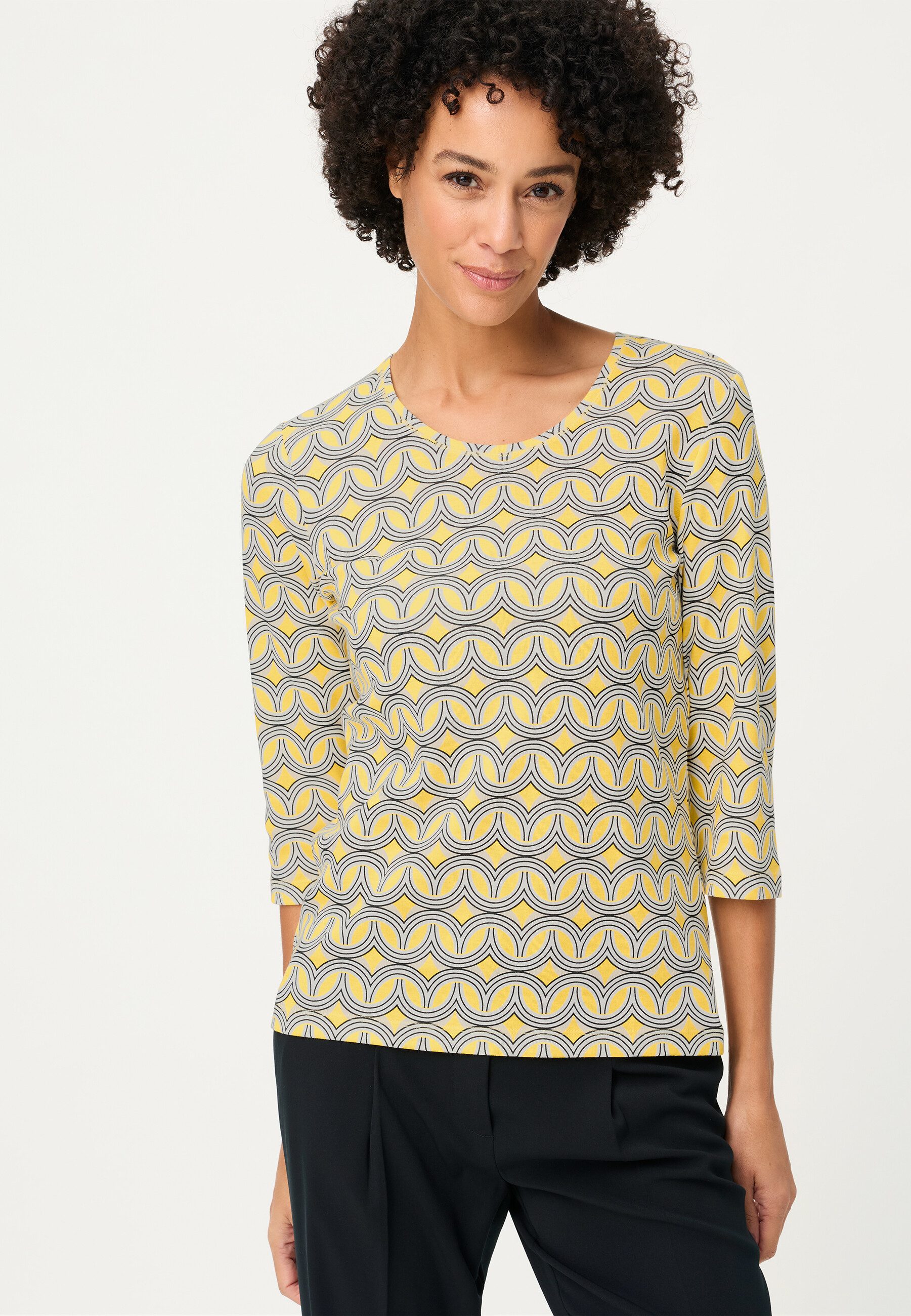 Olsen T-Shirt Shirt mit Allover-Dessin und 3/4-Ärmeln