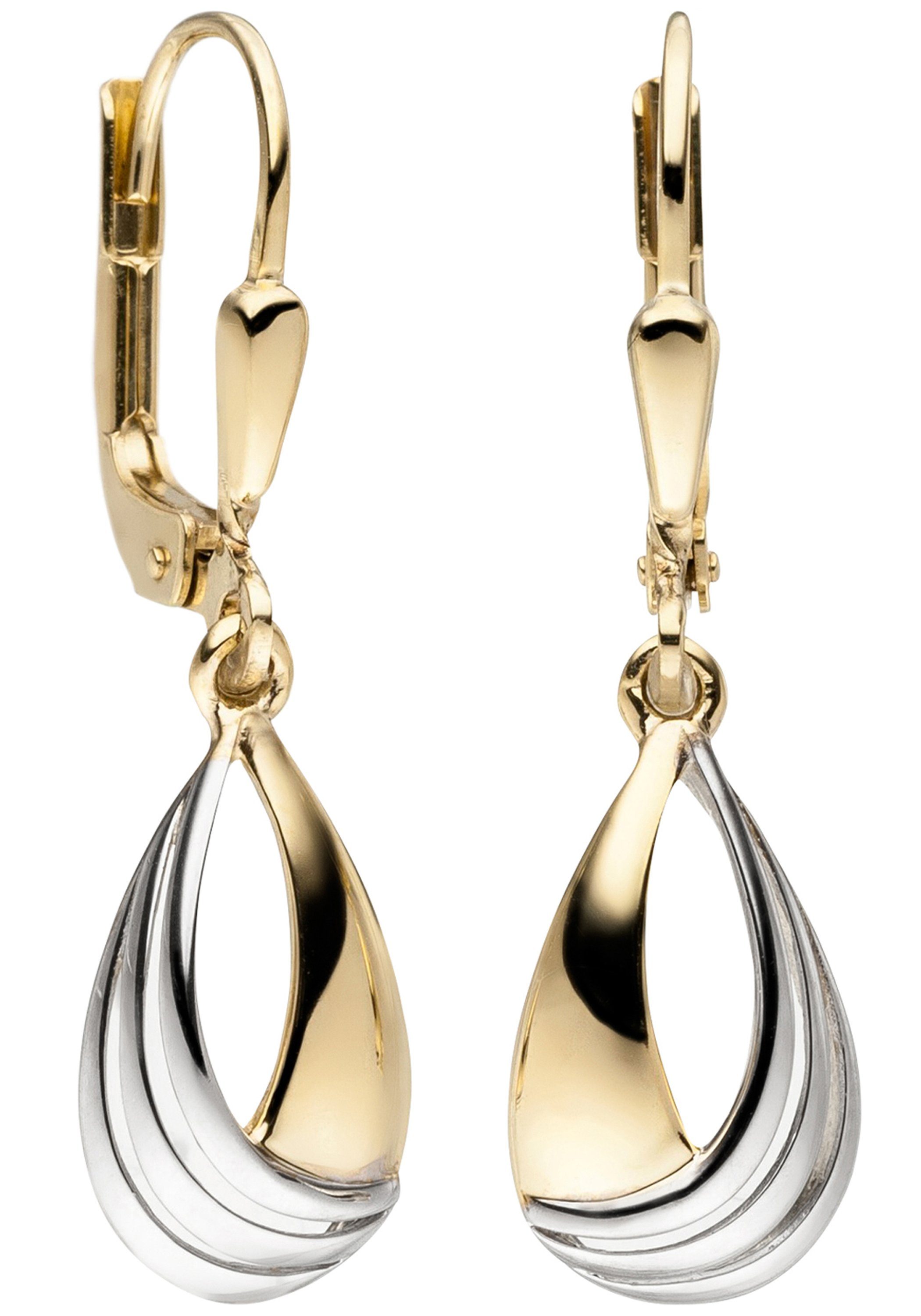 JOBO Paar Ohrhänger Tropfen-Ohrringe in Bicolor-Optik, 333 Gold