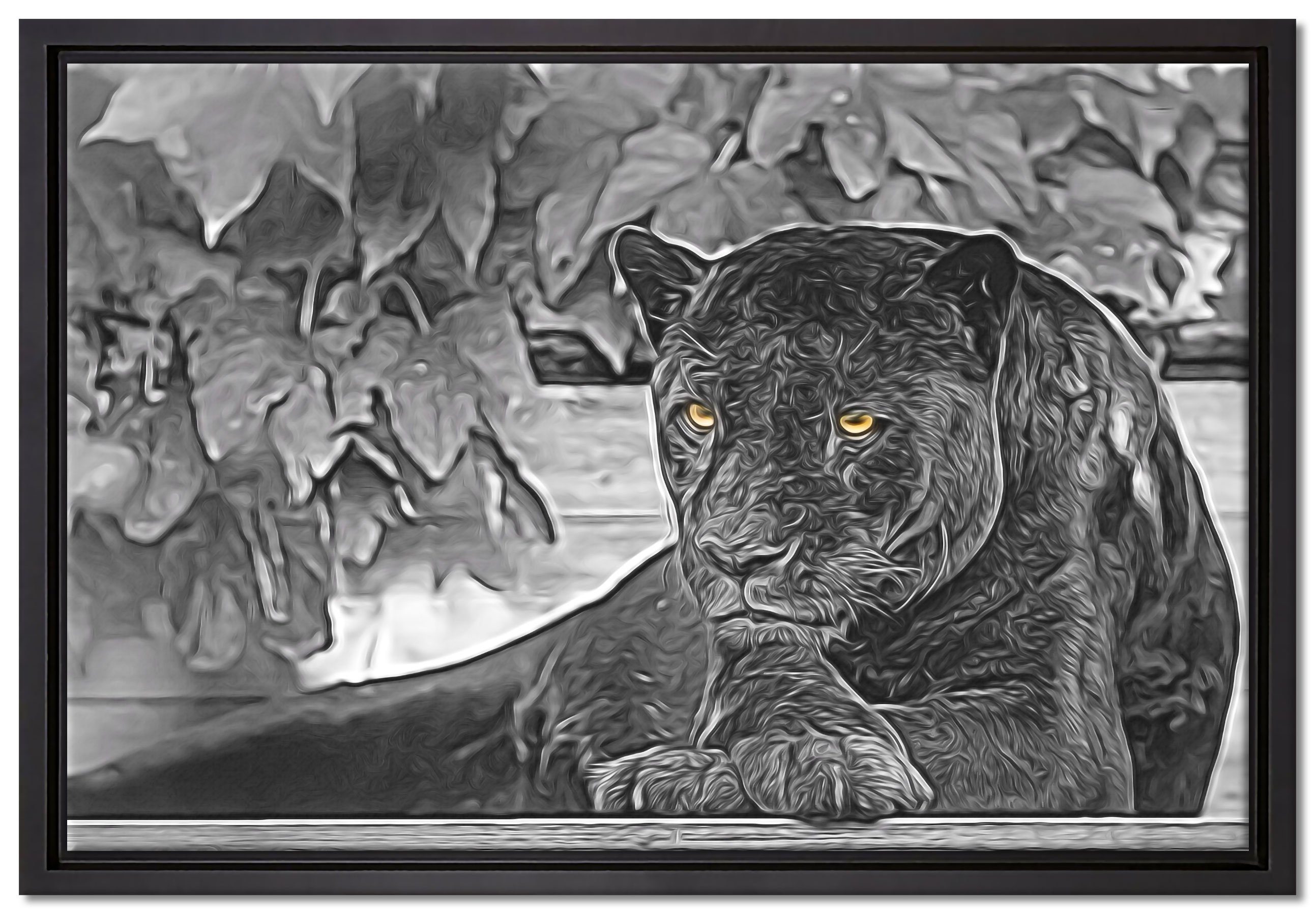 Pixxprint Leinwandbild schöner schwarzer Panther, Wanddekoration (1 St), Leinwandbild fertig bespannt, in einem Schattenfugen-Bilderrahmen gefasst, inkl. Zackenaufhänger
