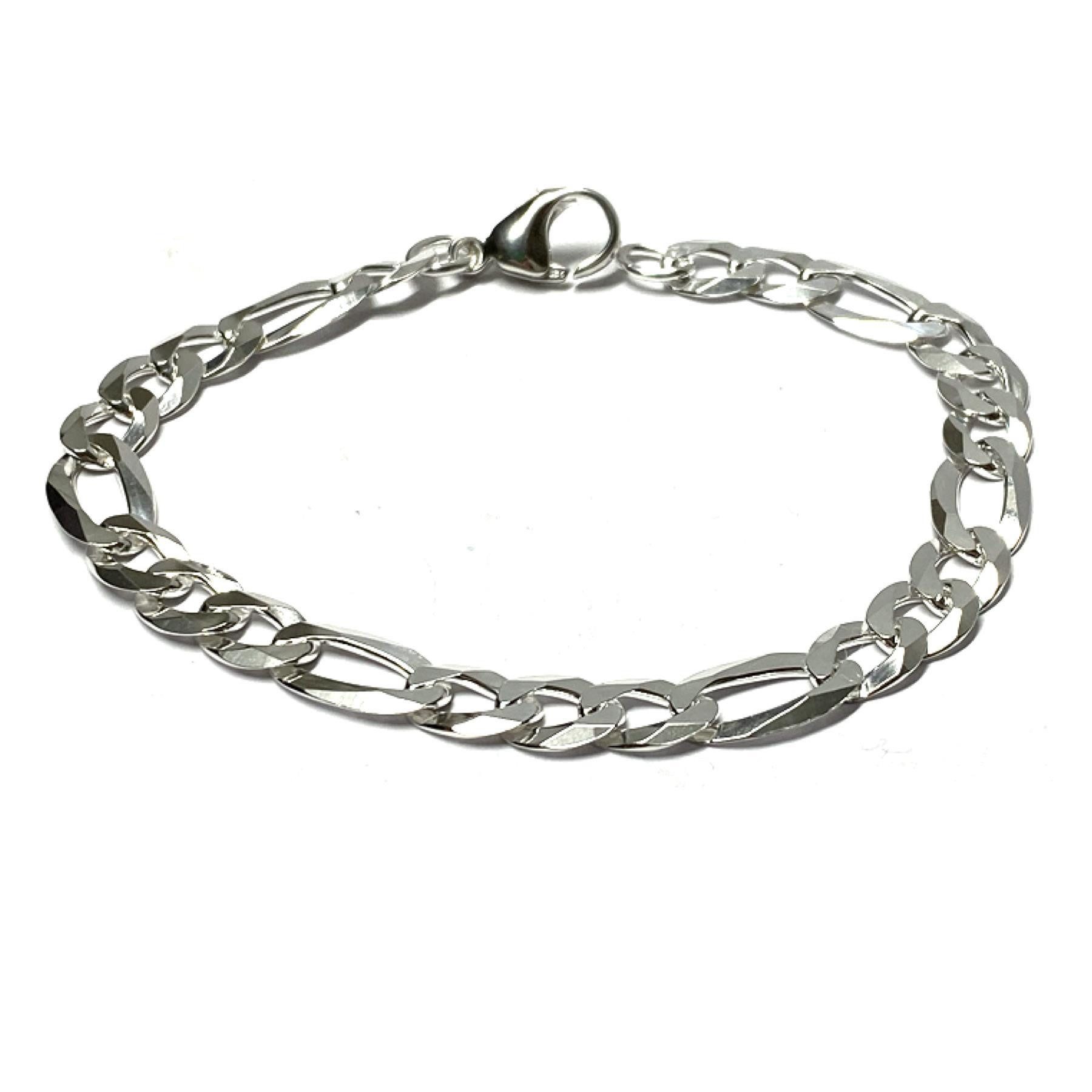 Edelschmiede925 Collier Armband 925 Silber Figaro 3:1 8mm stabil beweglich 21cm