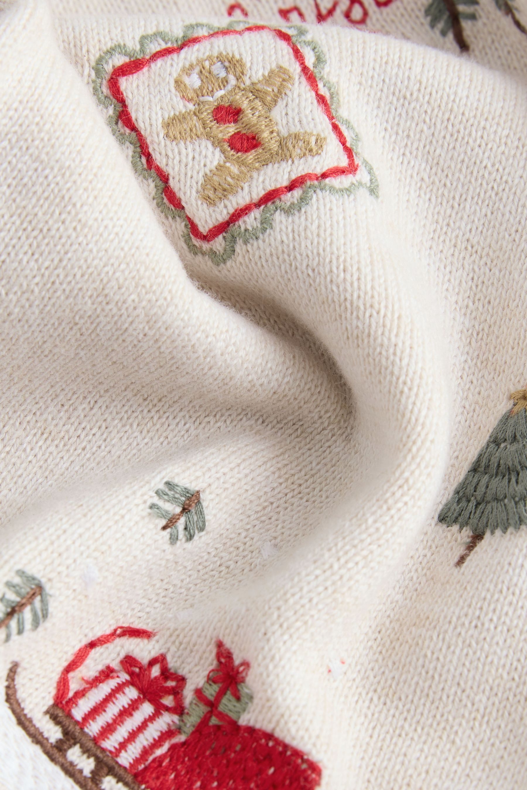 Next Polokragenpullover Strick-Poloshirt mit Weihnachtsstickerei (1-tlg)