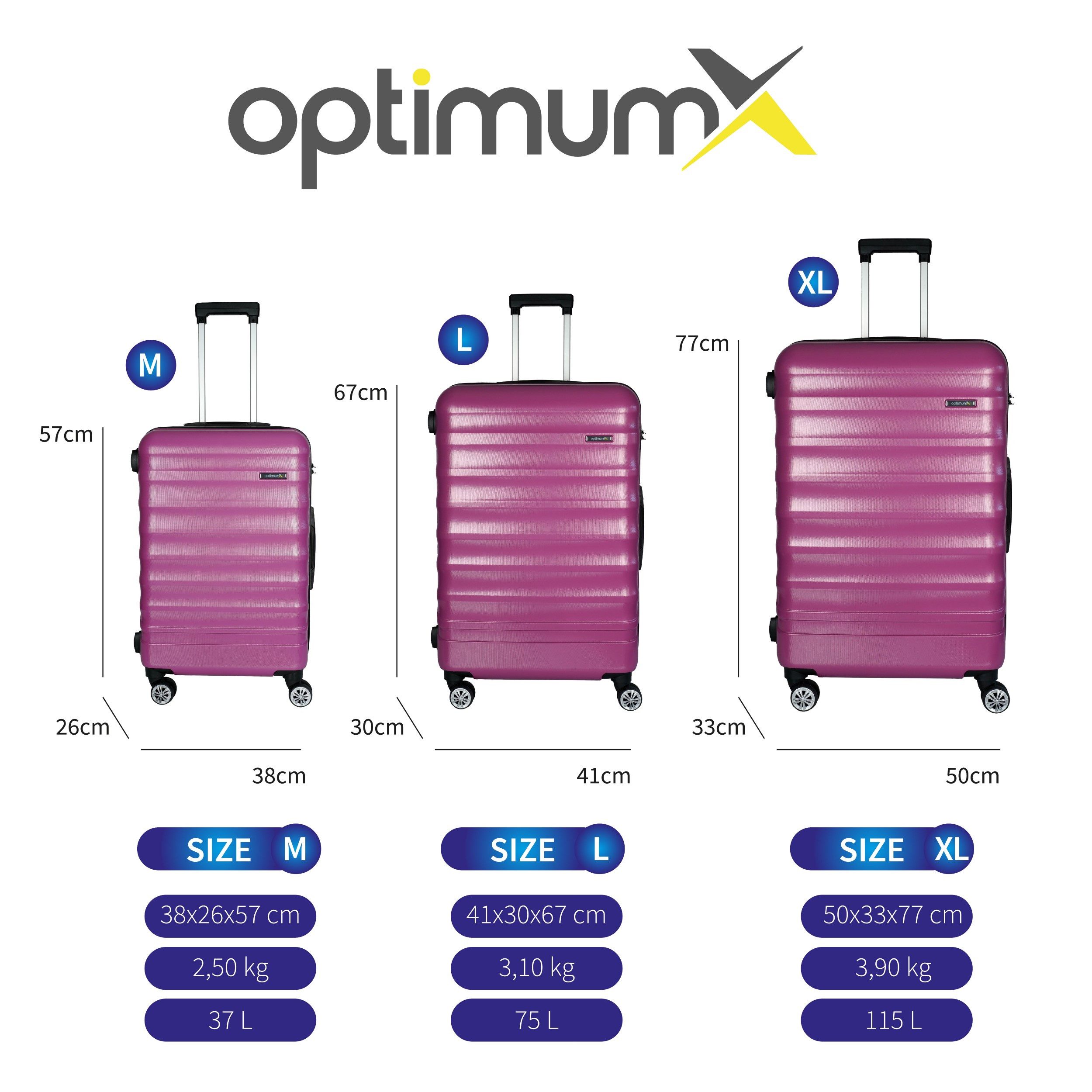 optimumX Kofferset Trolleyset Reisekoffer Set Koffer Hartschale Trolley Kofferset, (Kofferset, Hartschalen Trolley set)