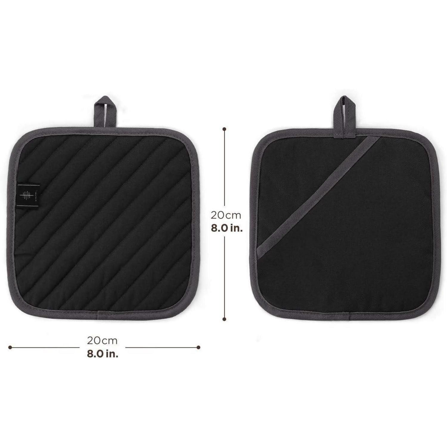 LuxusKollektion Topflappen Topflappen 20cm 4 Stück Schwarz rutschfest 3 quadratisch schwarz