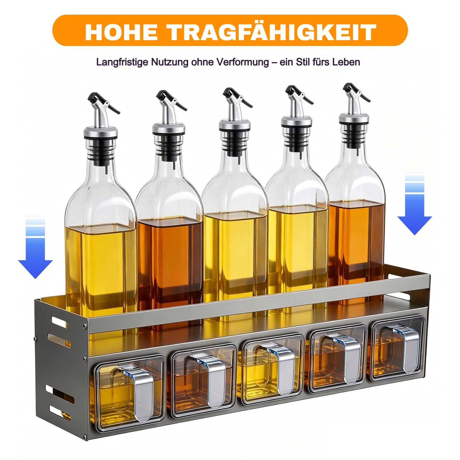 BlingBin Gewürzbehälter Stehend & Wand Gewürzregal, Gewürzhalter mit 5 Gewürzdosen & Löffeln, Aluminium, (1er Set, 1-tlg., Produktabmessungen: 43,5 cm (T) x 10, – Bild 3 von 5