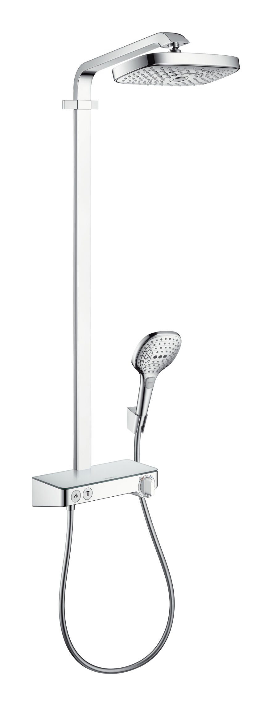 hansgrohe Duschsystem Raindance Select E Showerpipe, Höhe 110 cm, 2 Strahlart(en), 300 2jet EcoSmart 9 l/min mit ShowerTablet 300 Chrom