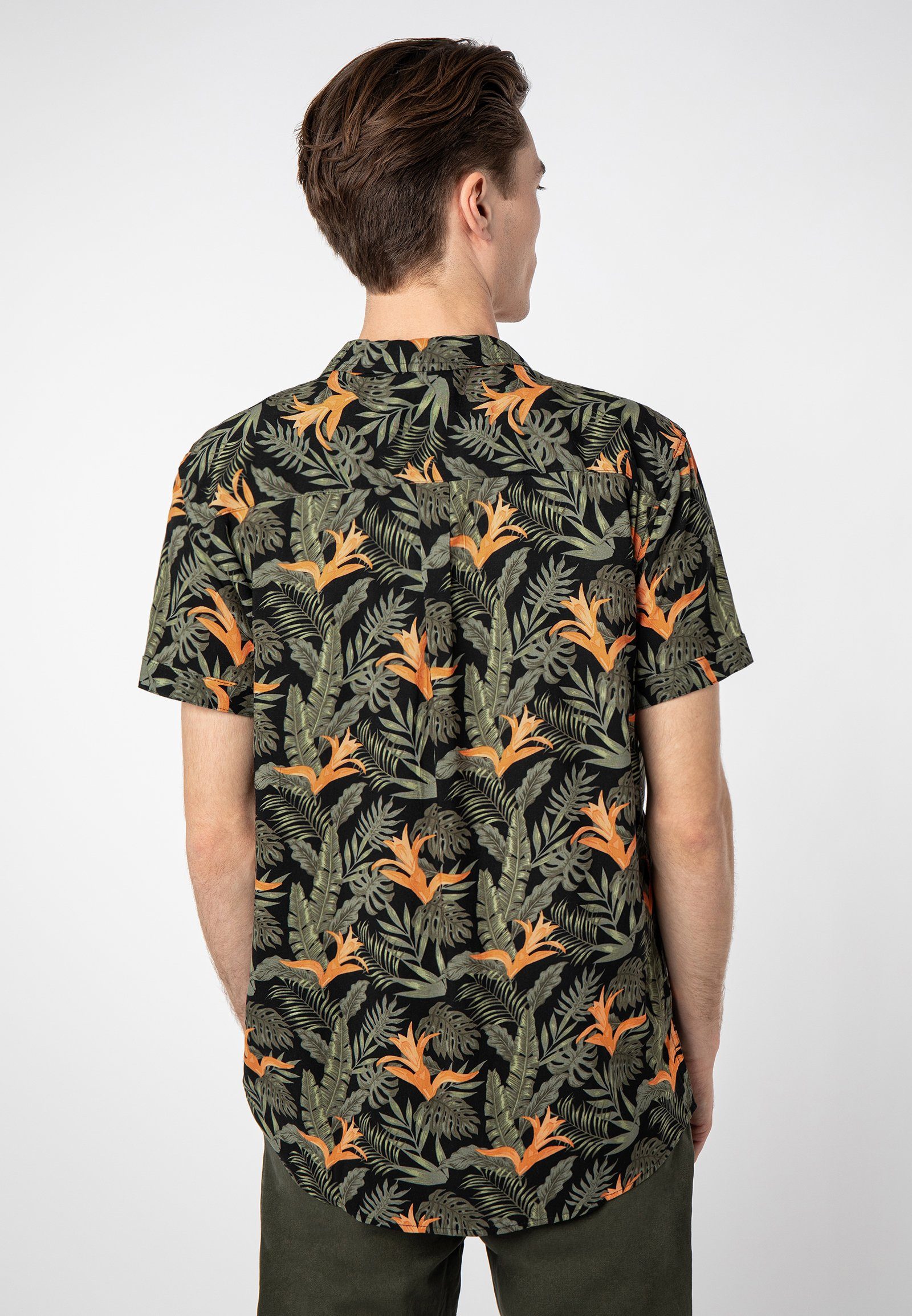 Urban Surface Kurzarmhemd Hawaiihemd kurzarm Alloverprint Freizeithemd, Kentkragen