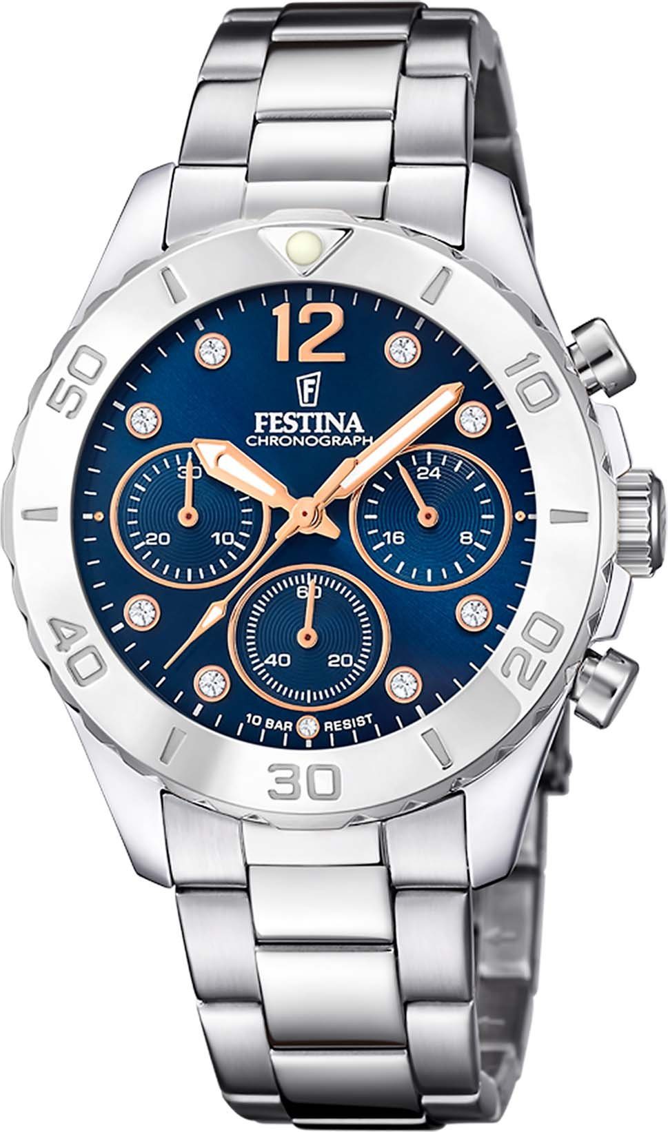 Festina Chronograph Boyfriend, F20603/3, Armbanduhr, Quarzuhr, Damenuhr, Stoppfunktion